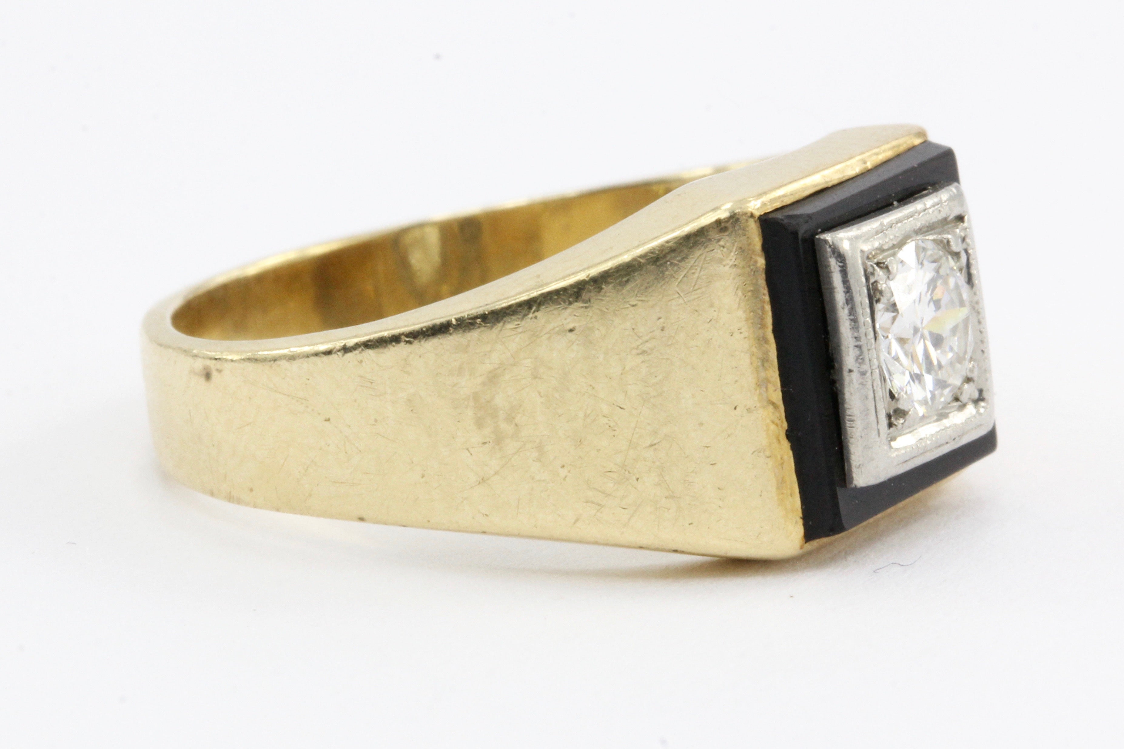 Retro 14K Gold & Transition Diamond & Onyx Ring by Rosenthal & Kaplan c.1930's - Queen May