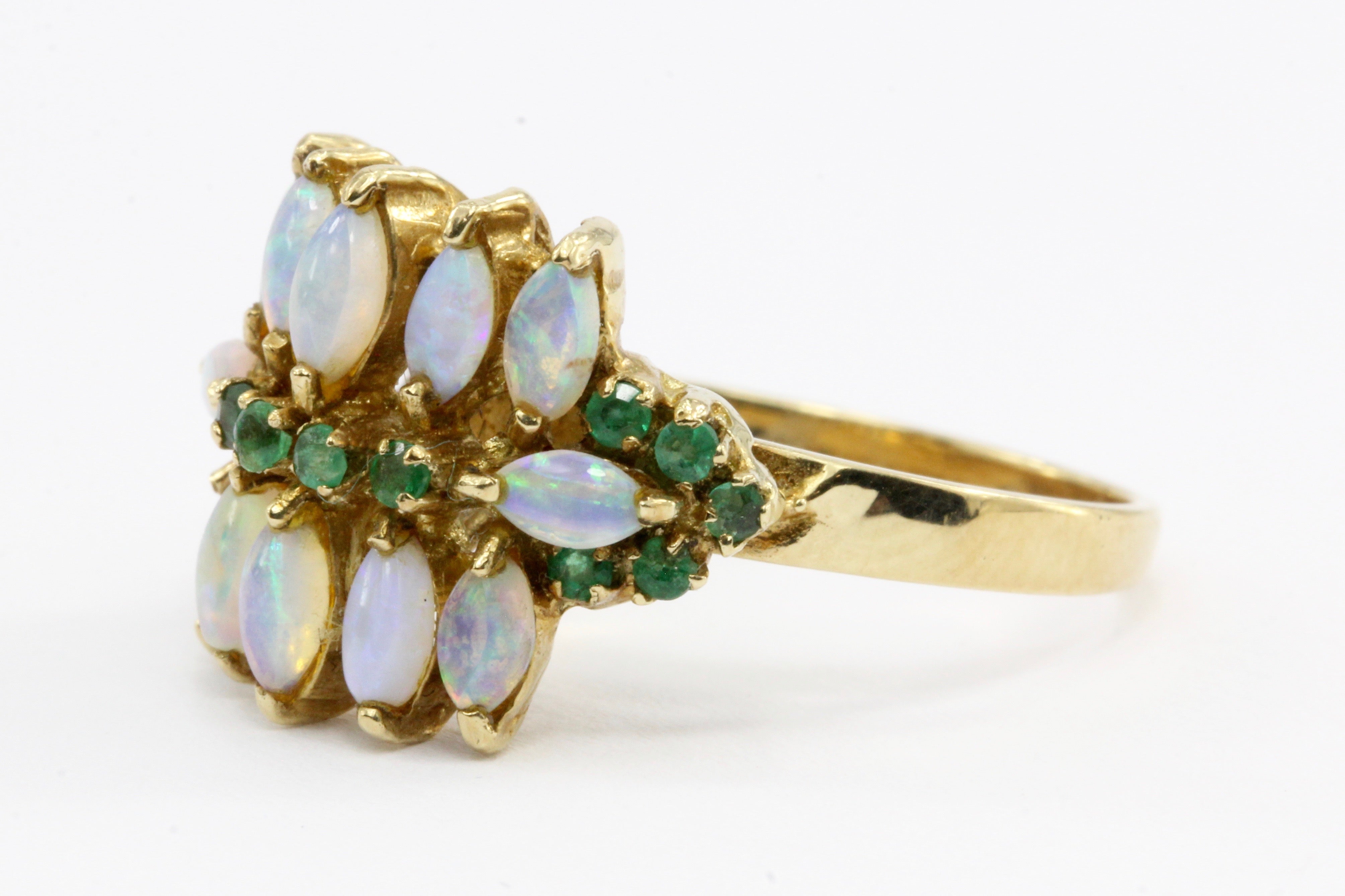 Vintage 14k Gold Opal & Green Tourmaline Cocktail Ring - Queen May