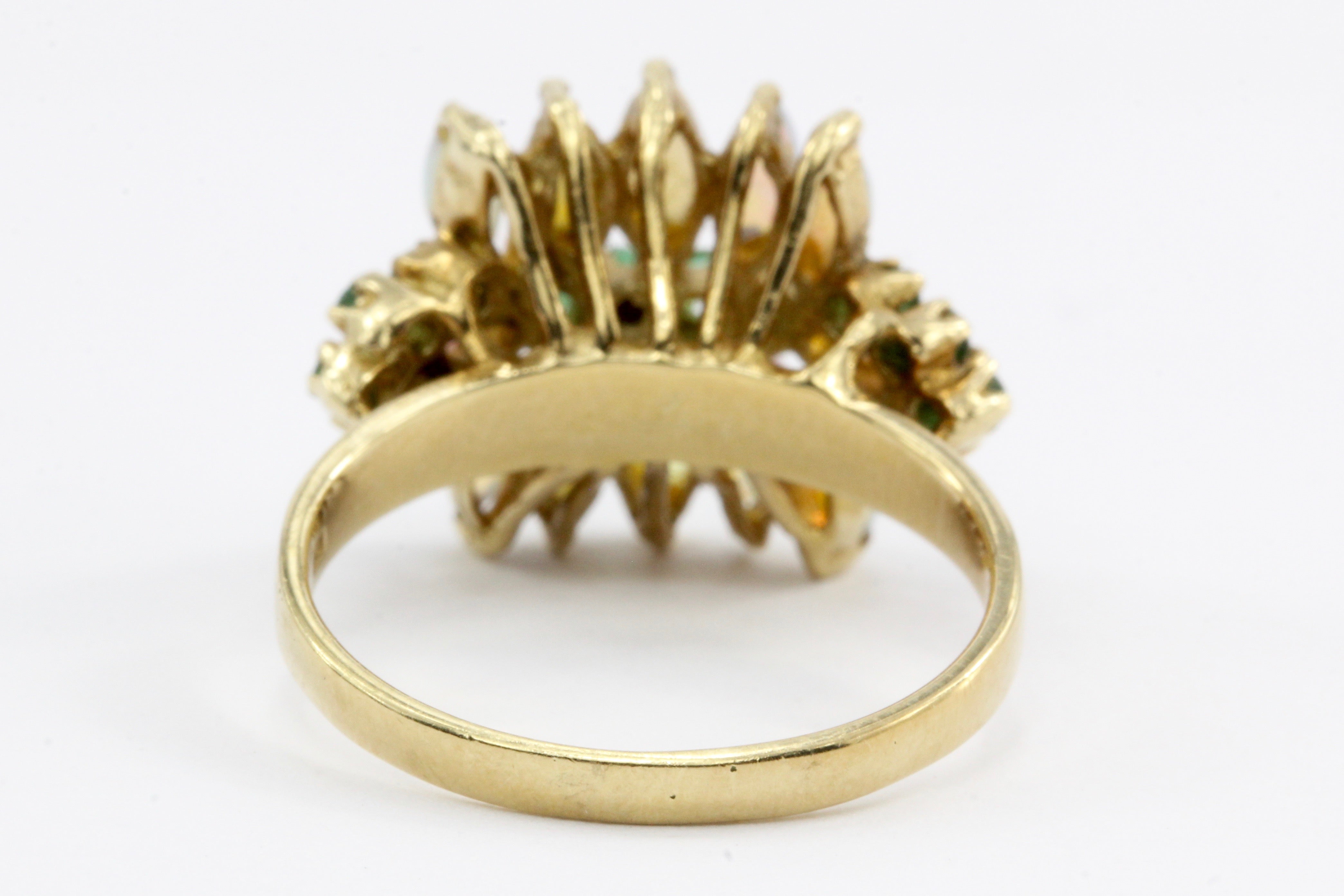 Vintage 14k Gold Opal & Green Tourmaline Cocktail Ring - Queen May