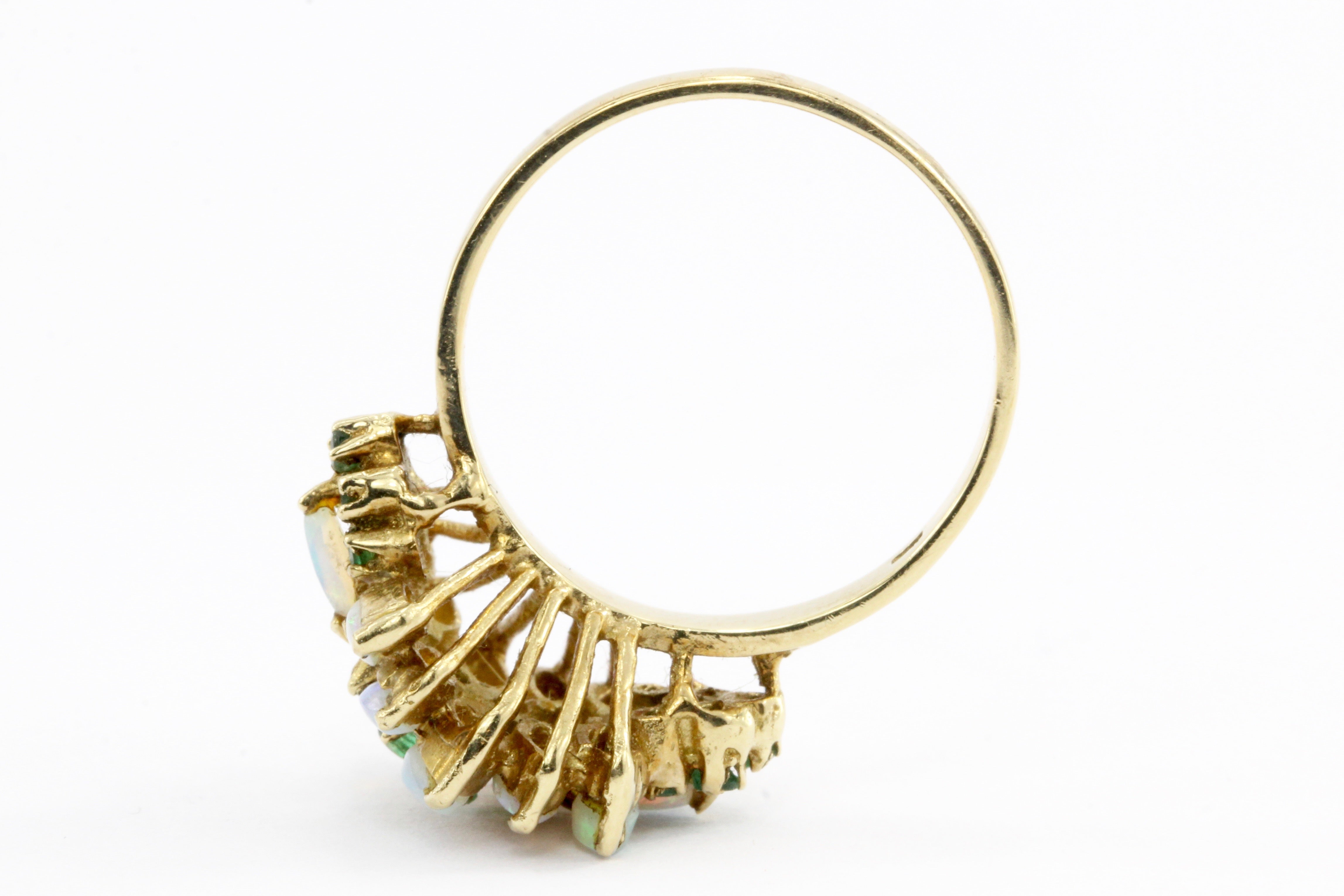 Vintage 14k Gold Opal & Green Tourmaline Cocktail Ring - Queen May