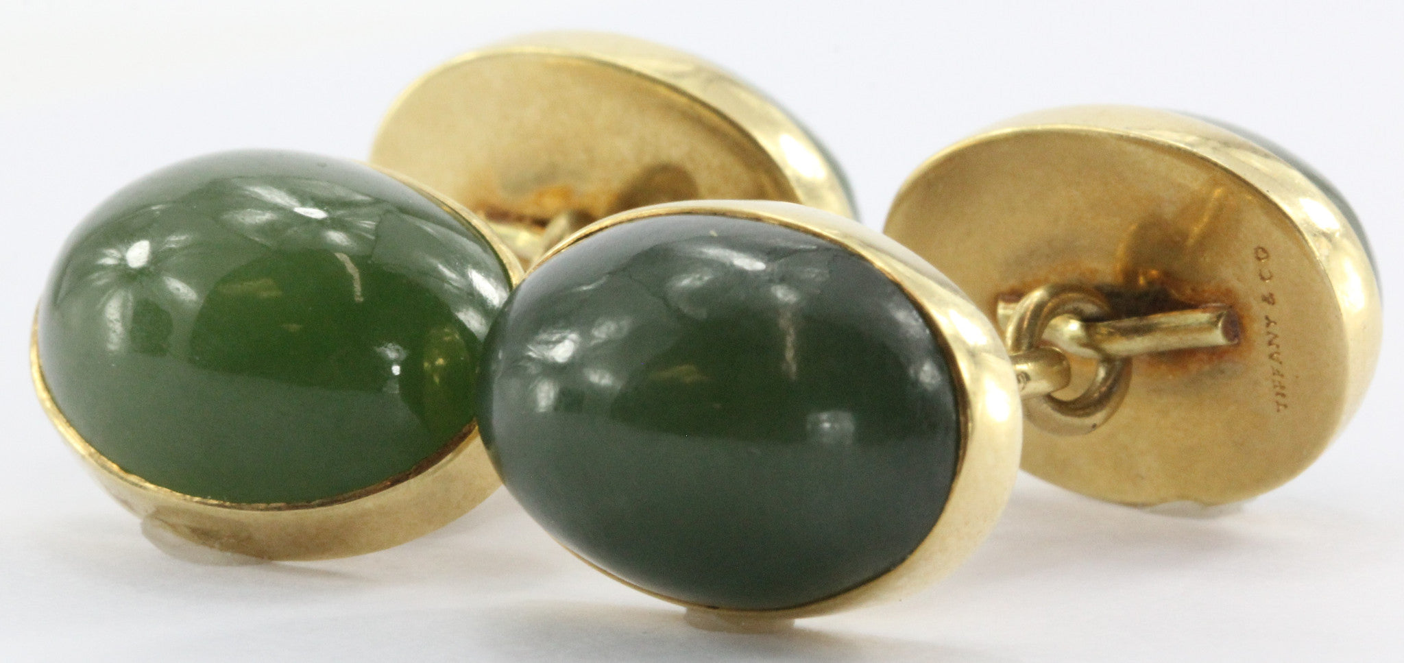 Antique Tiffany & Co 18K Gold & Green Jade Cufflinks - Queen May