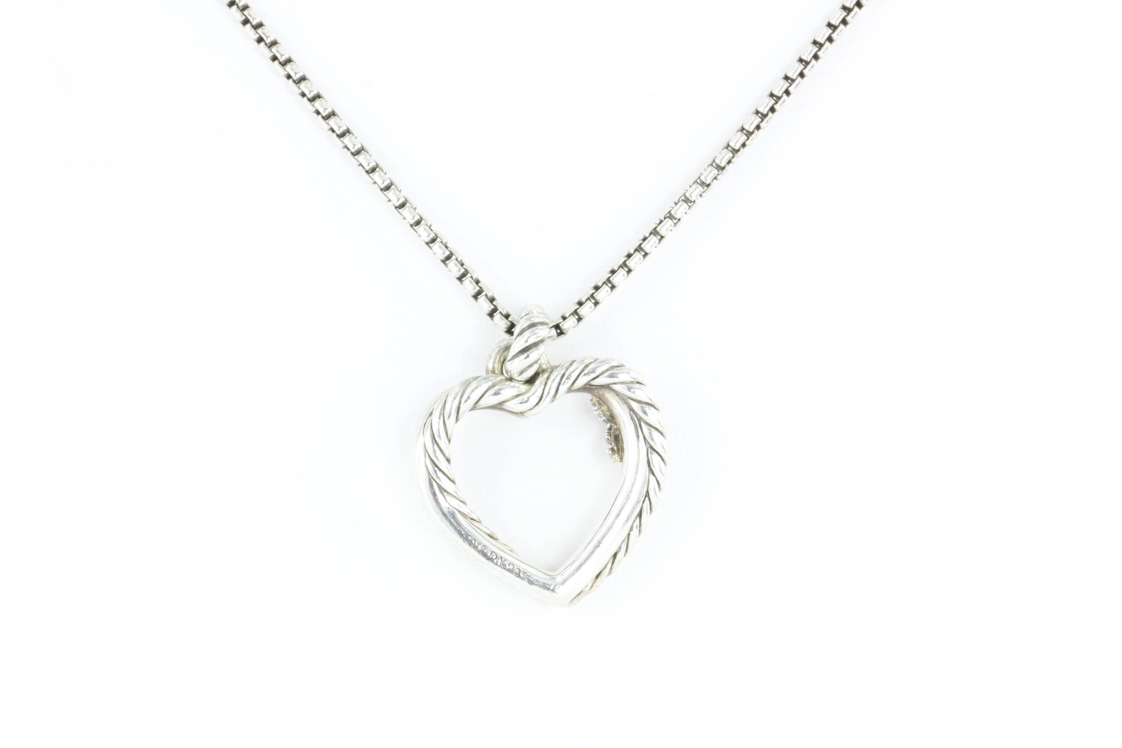 David Yurman Sterling Silver Diamond Heart X Pendant Necklace 18" - Queen May