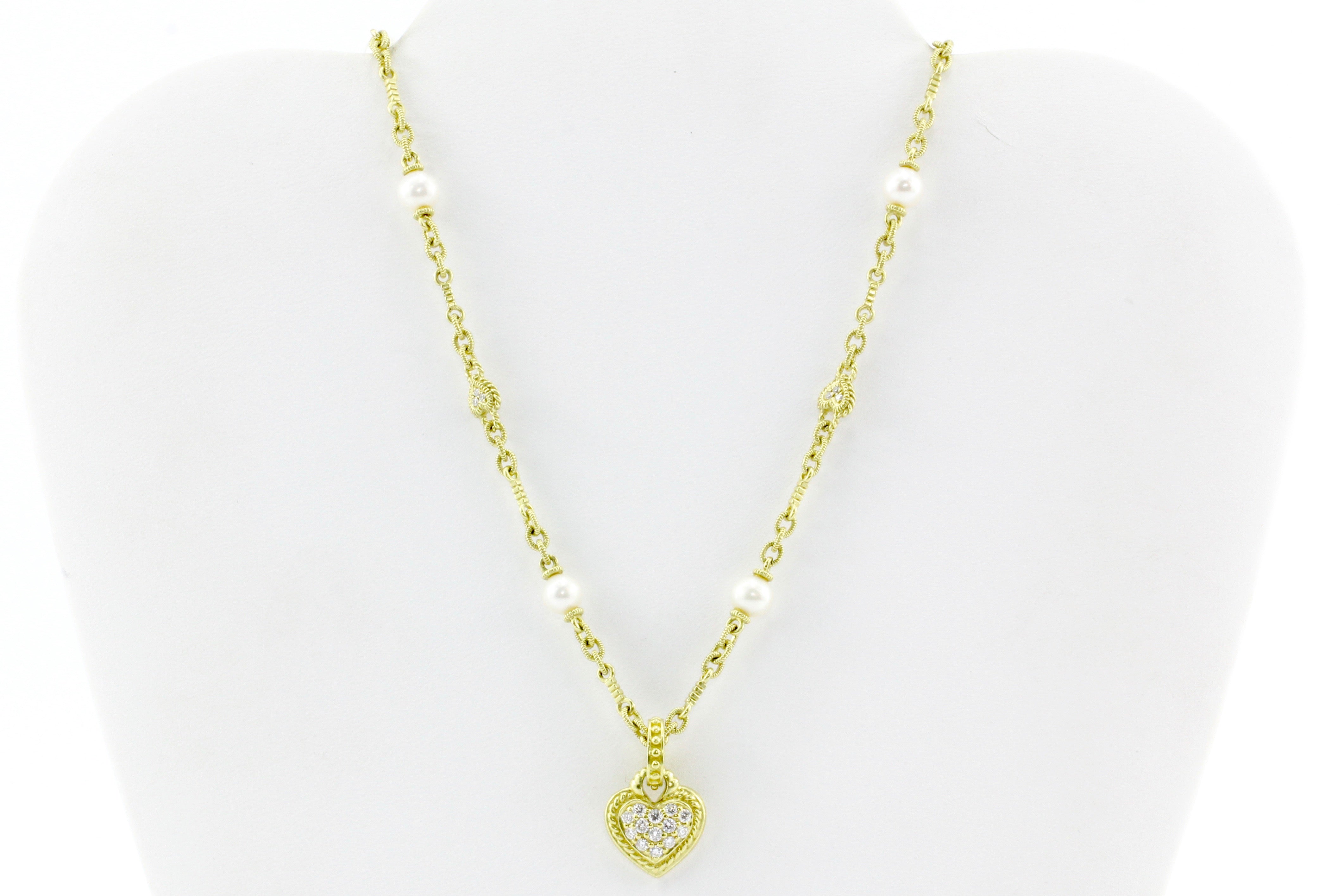 18K Yellow Gold Judith Ripka Heart Enhancer & Pearl Necklace - Queen May