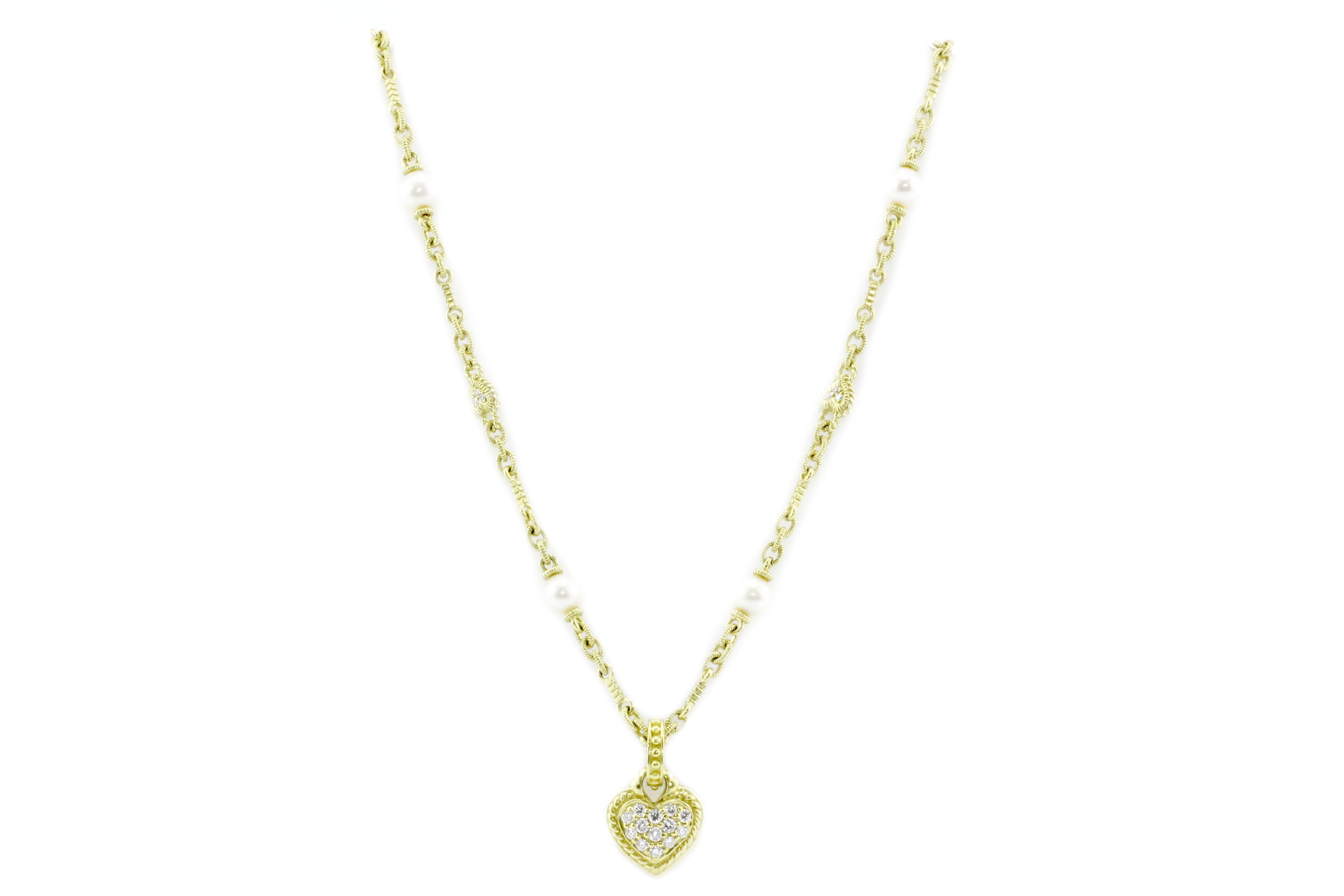 18K Yellow Gold Judith Ripka Heart Enhancer & Pearl Necklace - Queen May