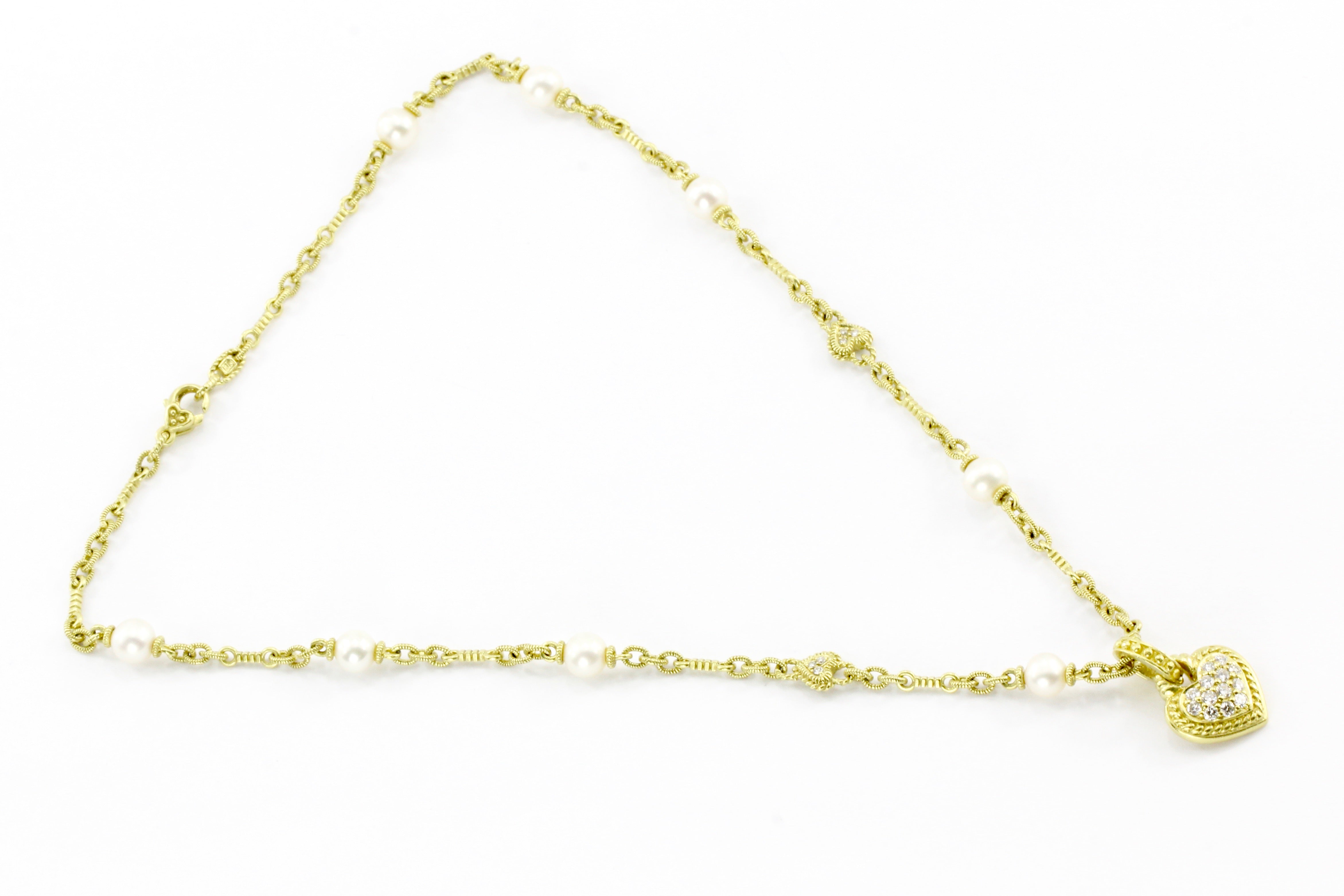 18K Yellow Gold Judith Ripka Heart Enhancer & Pearl Necklace - Queen May