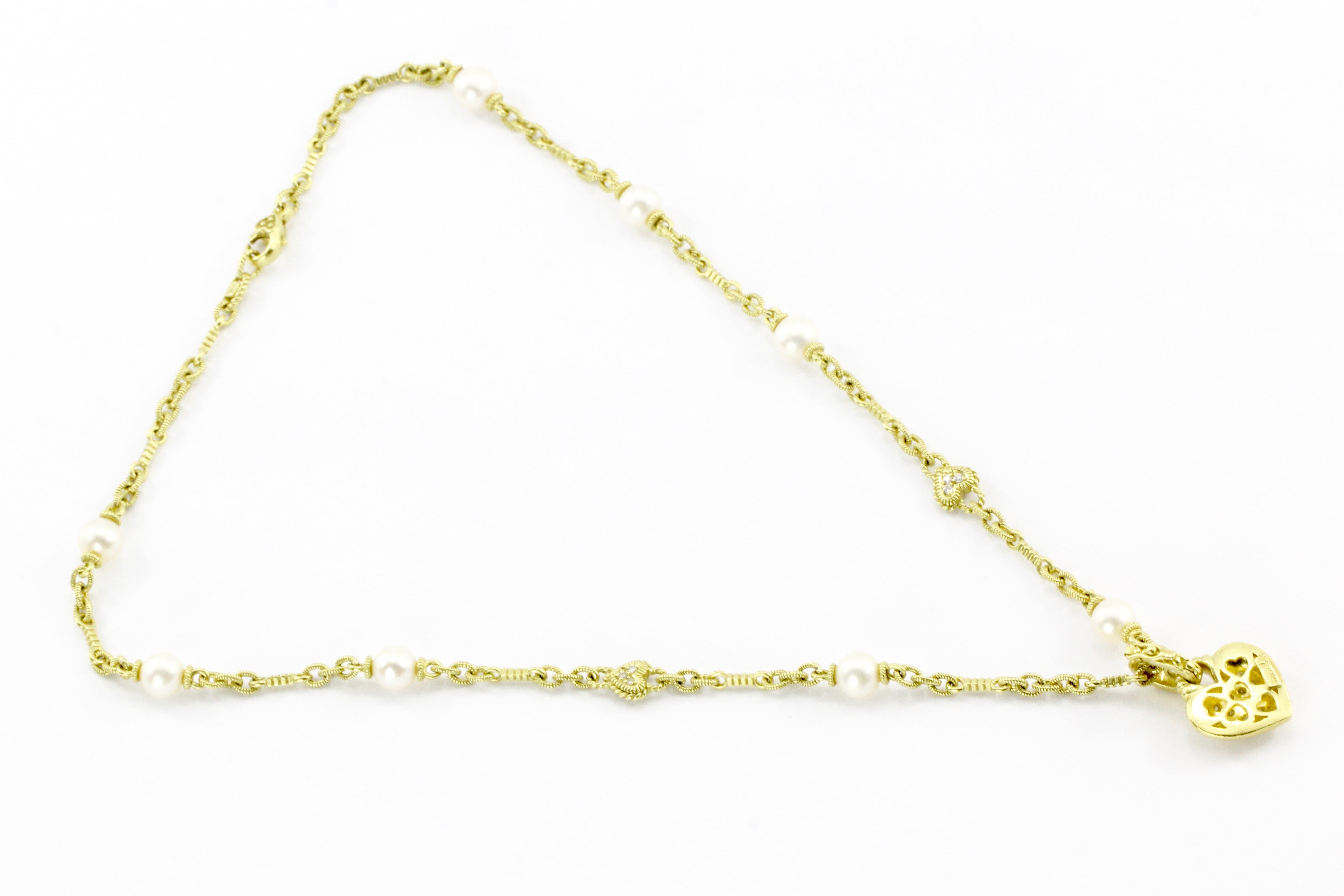 18K Yellow Gold Judith Ripka Heart Enhancer & Pearl Necklace - Queen May