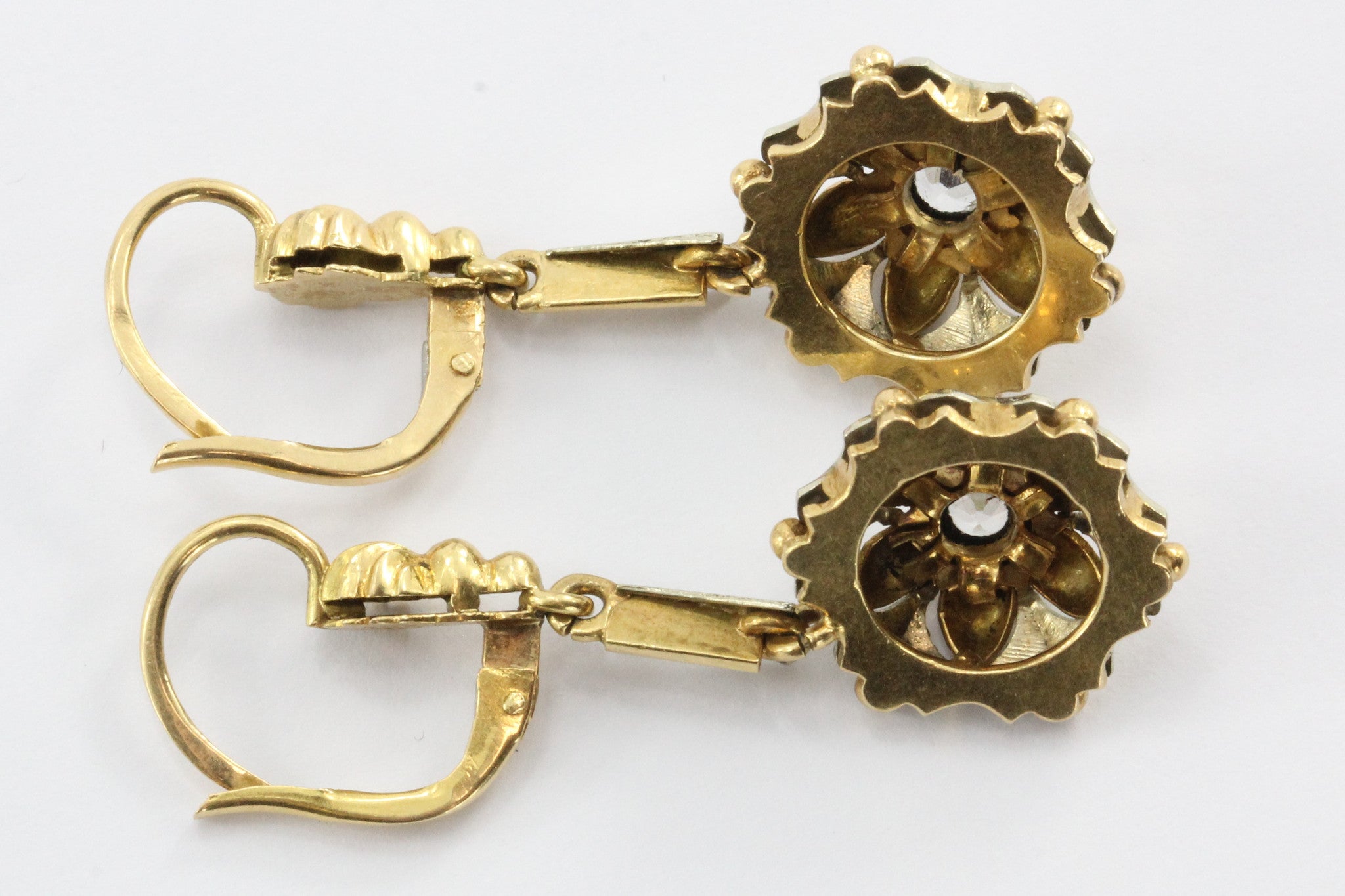 Antique 18K White & Yellow Gold White Topaz Dangle Earrings - Queen May