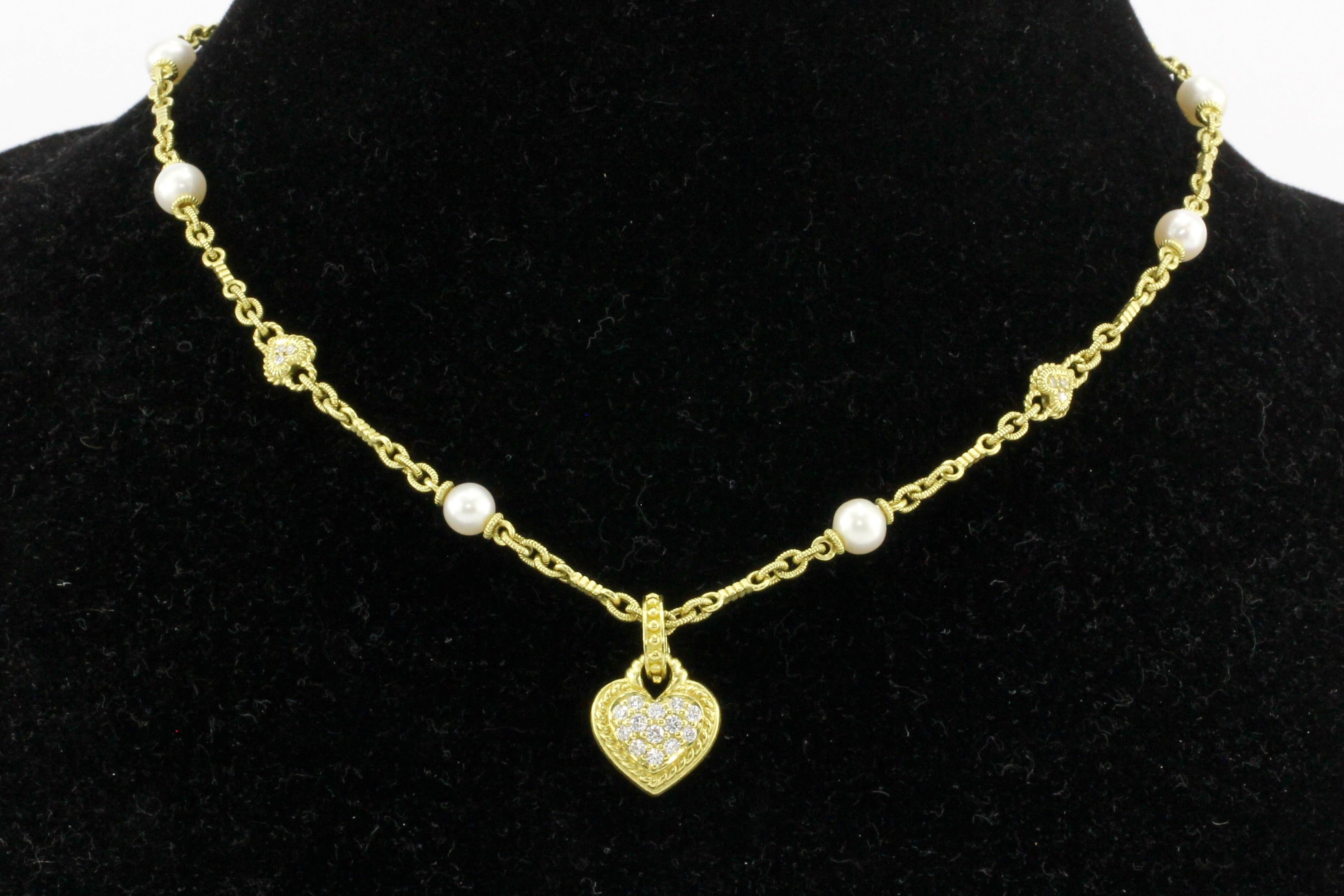 18K Yellow Gold Judith Ripka Heart Enhancer & Pearl Necklace - Queen May