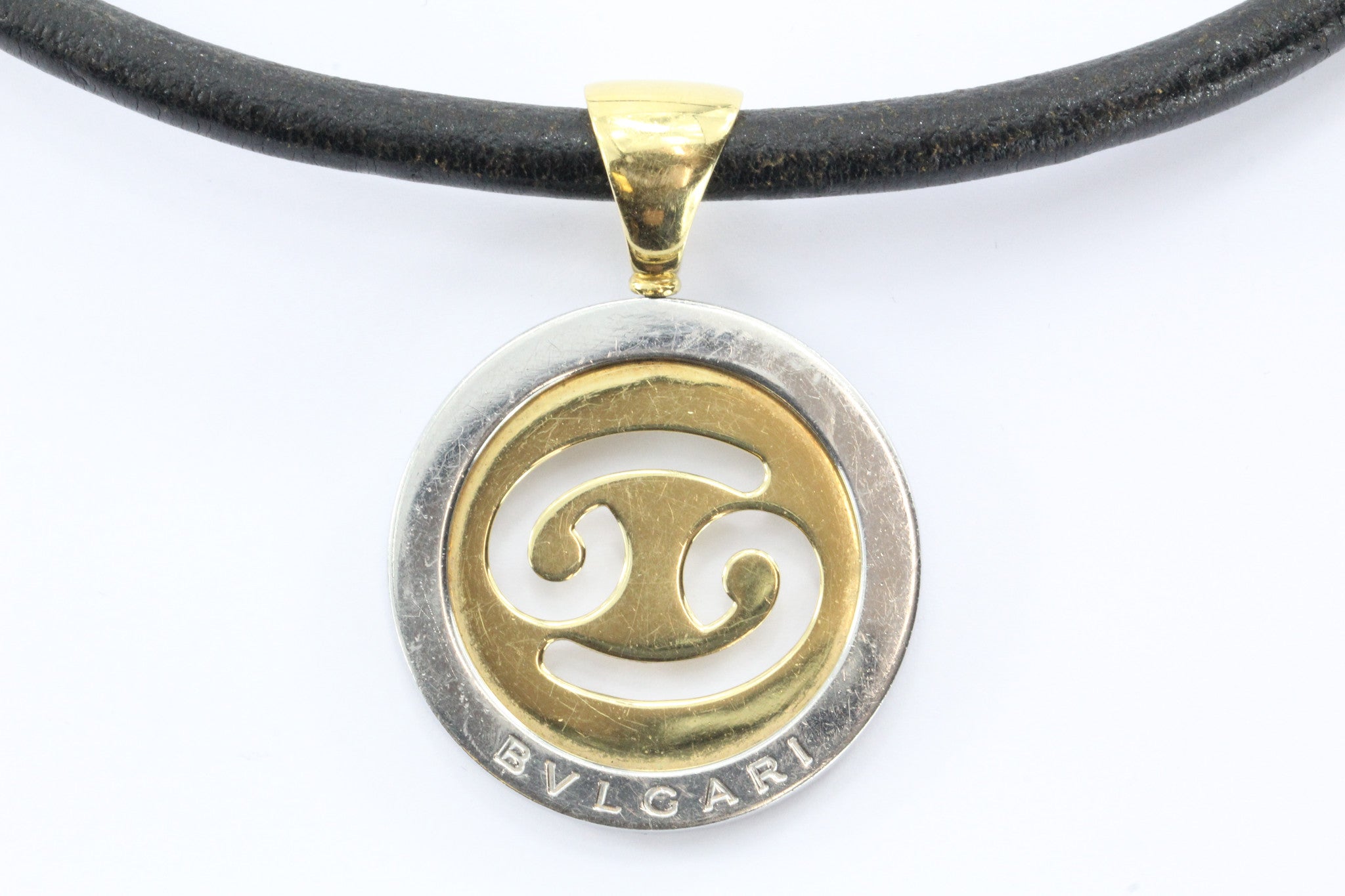 Bulgari Tondo Cancer Zodiac 18K Gold, Stainless Steel Pendant & Leather Necklace - Queen May