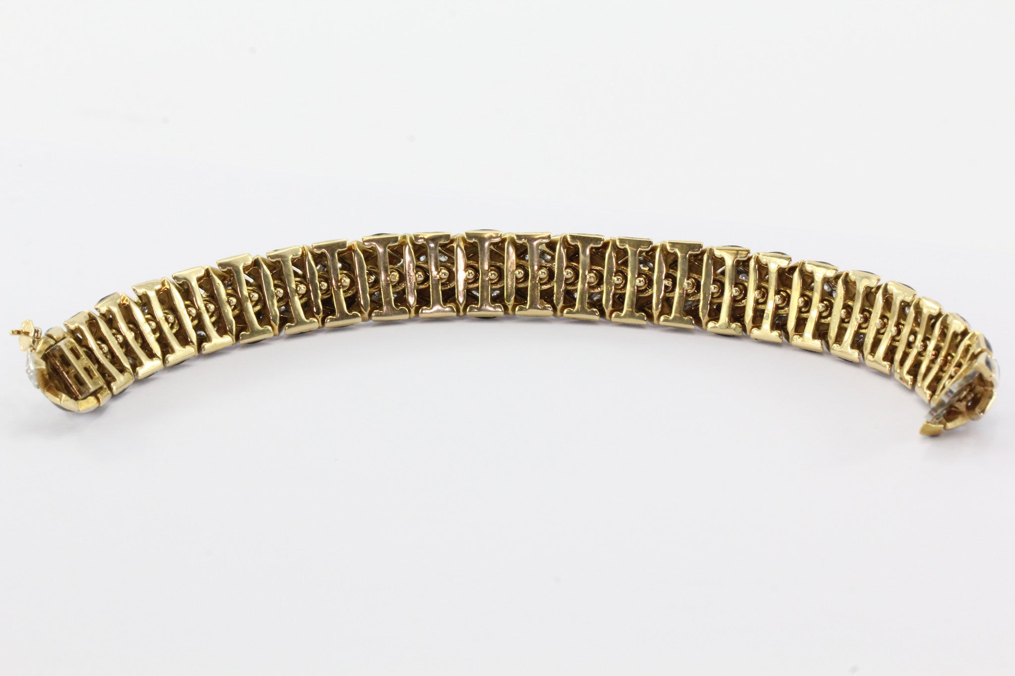 David Webb 18K Gold & Platinum Black & White Enamel & Diamond Flexible Bracelet - Queen May
