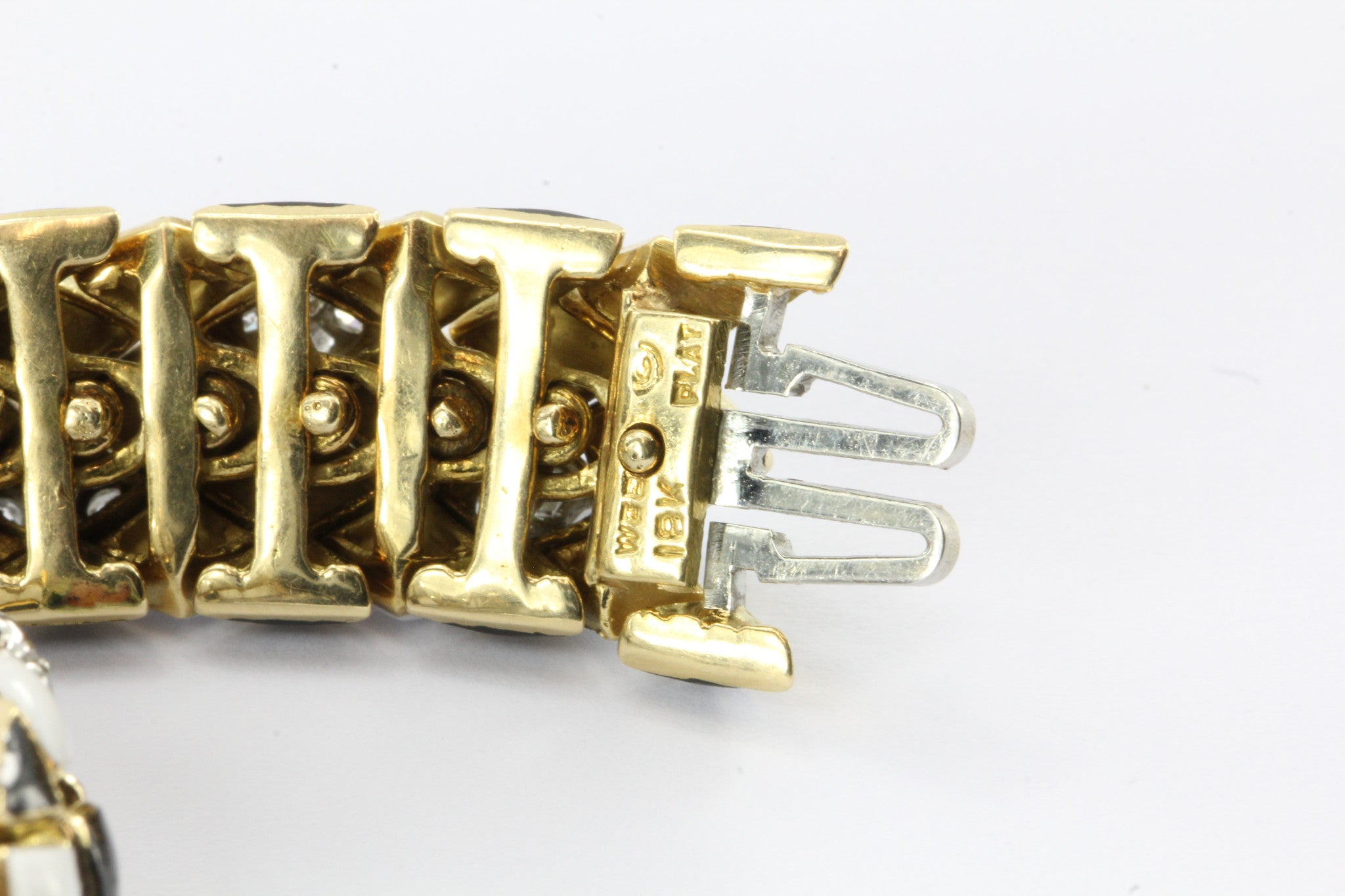 David Webb 18K Gold & Platinum Black & White Enamel & Diamond Flexible Bracelet - Queen May