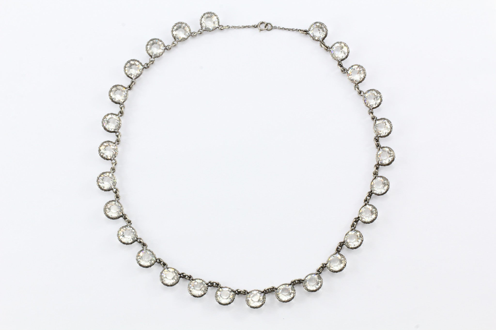 Antique Victorian Sterling Silver Paste / Crystal Necklace - Queen May