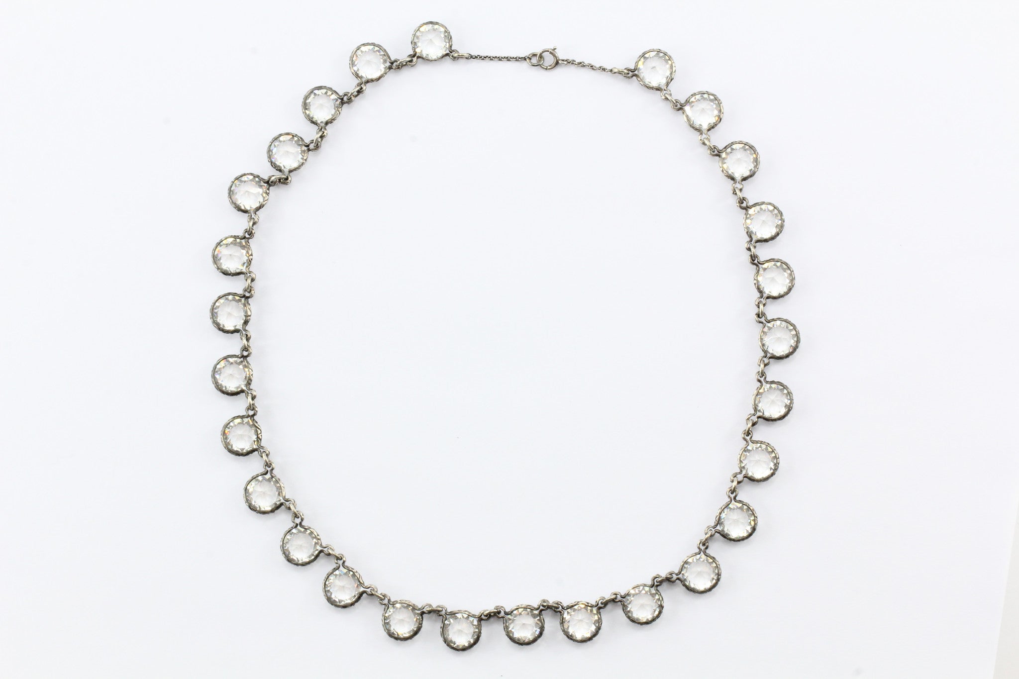 Antique Victorian Sterling Silver Paste / Crystal Necklace - Queen May