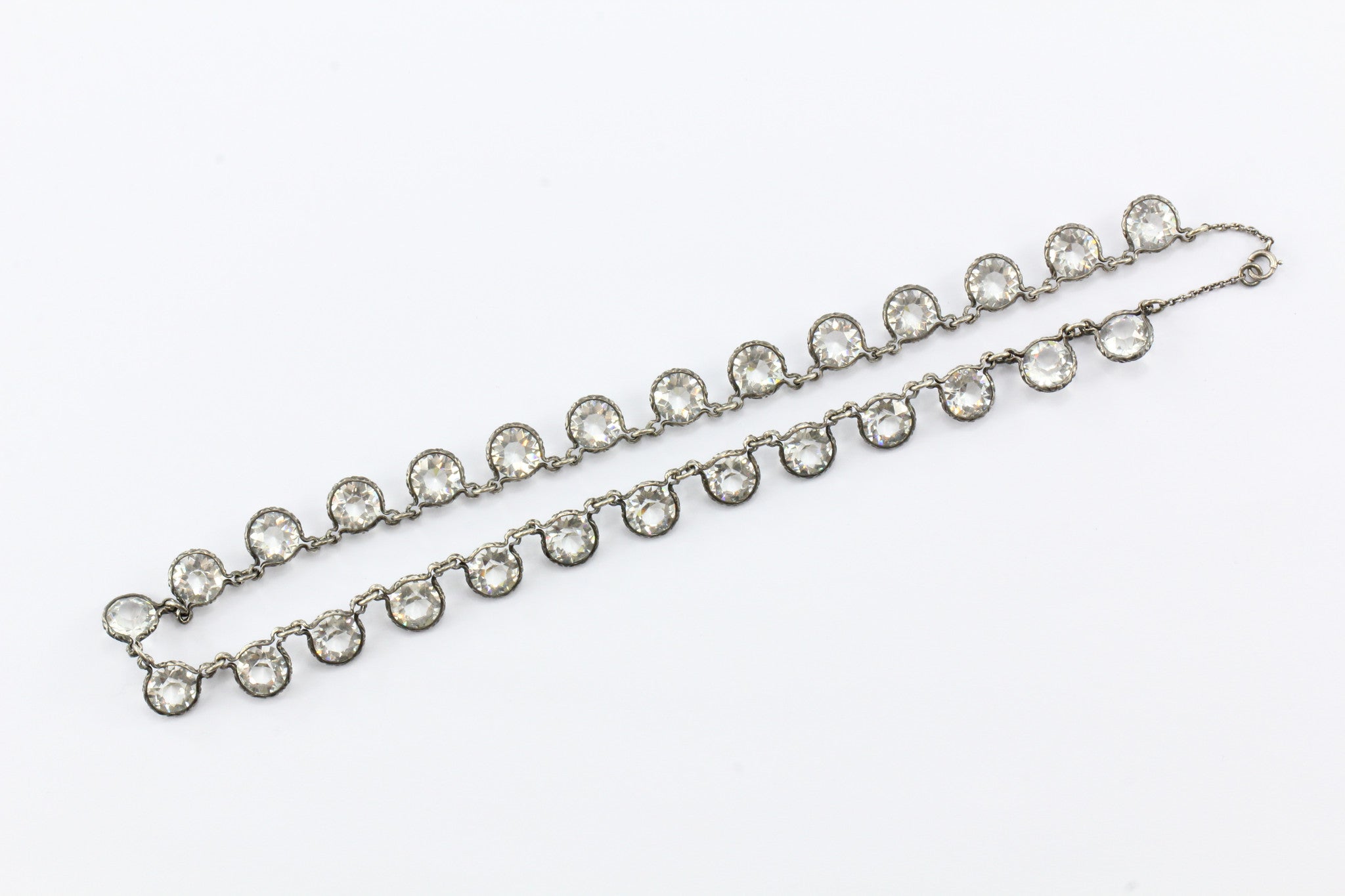 Antique Victorian Sterling Silver Paste / Crystal Necklace - Queen May