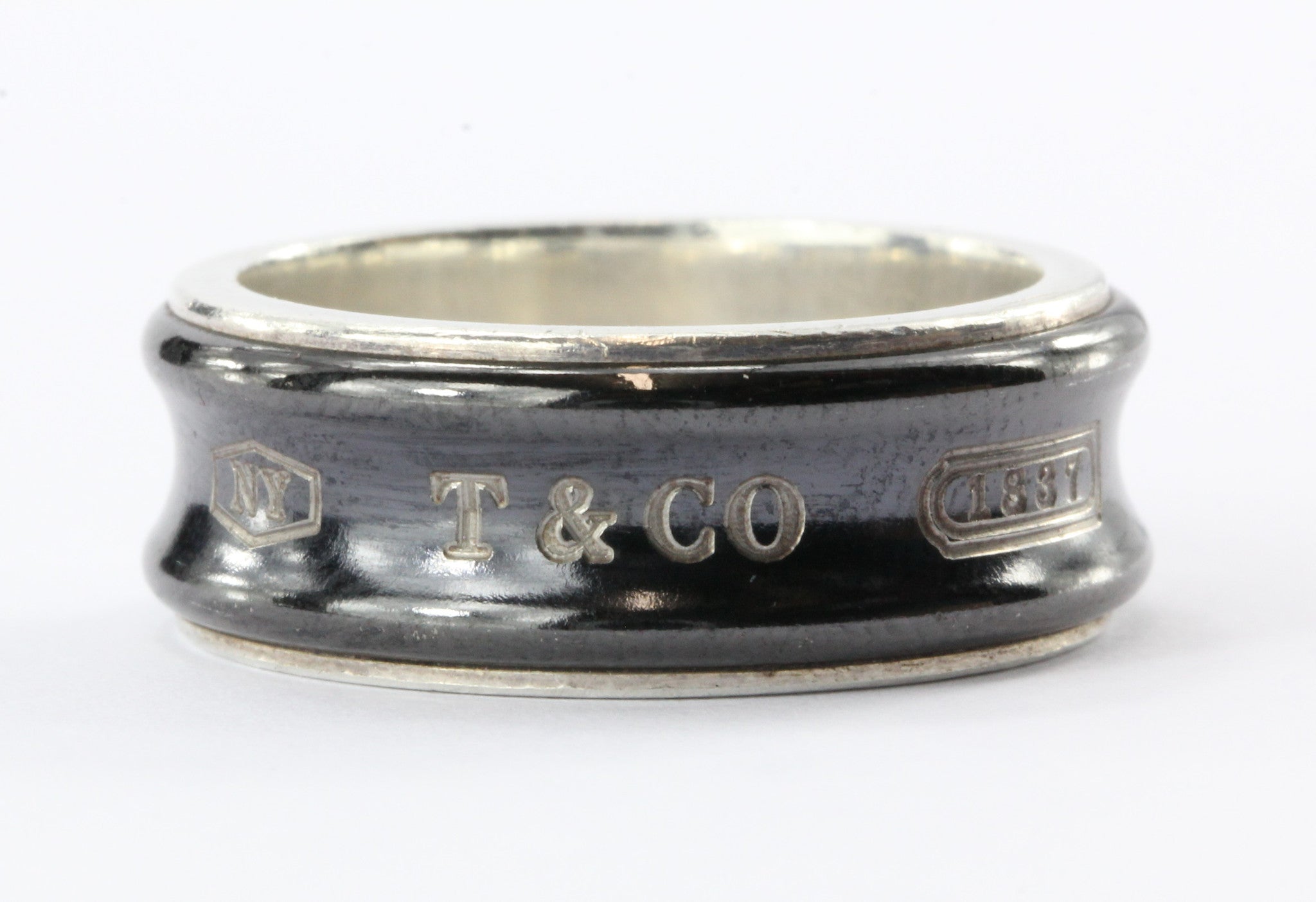 Tiffany & Co Sterling Silver & Titanium 1837 Ring Band Size 8.25 - Queen May