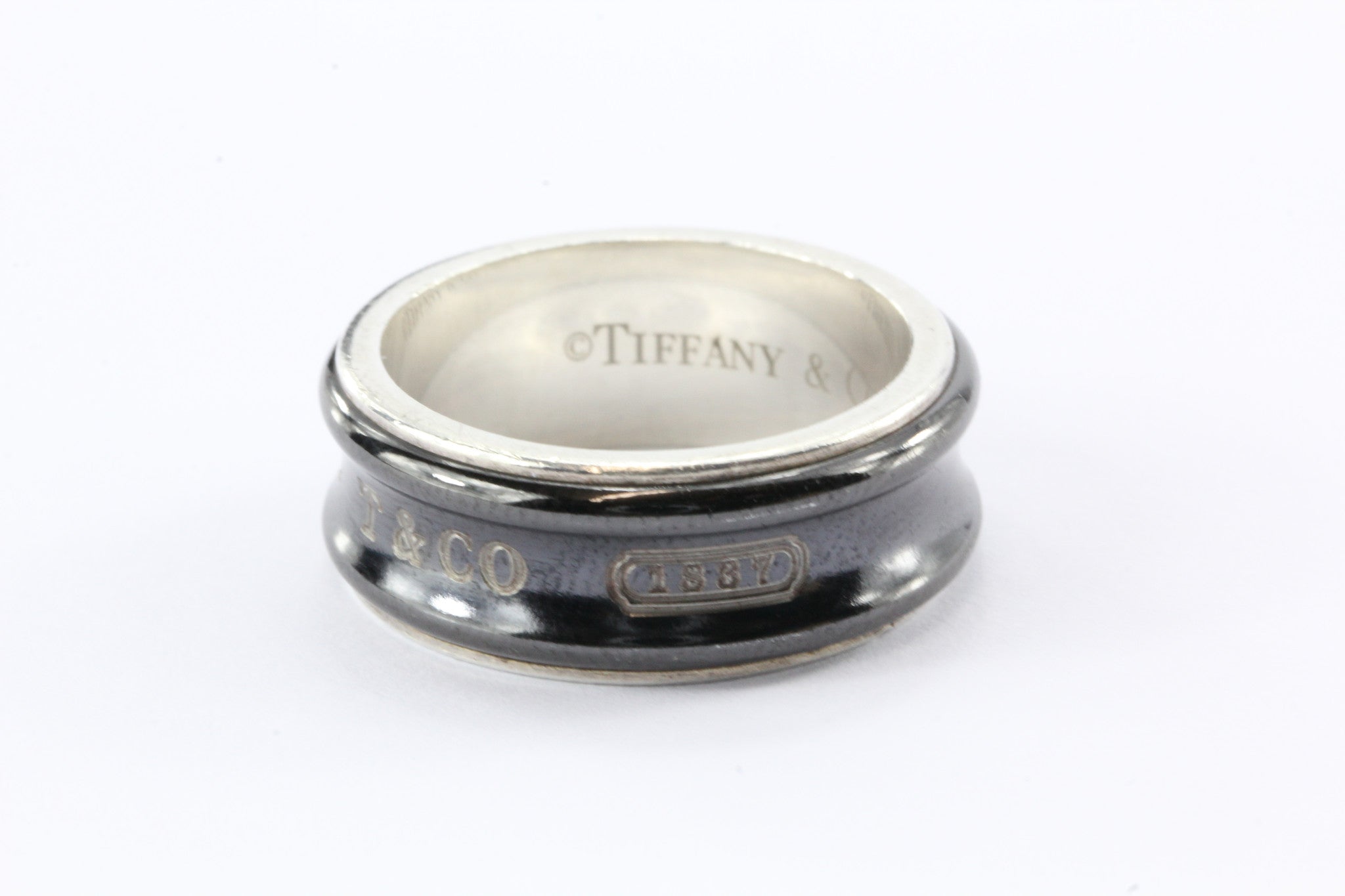 Tiffany & Co Sterling Silver & Titanium 1837 Ring Band Size 8.25 - Queen May