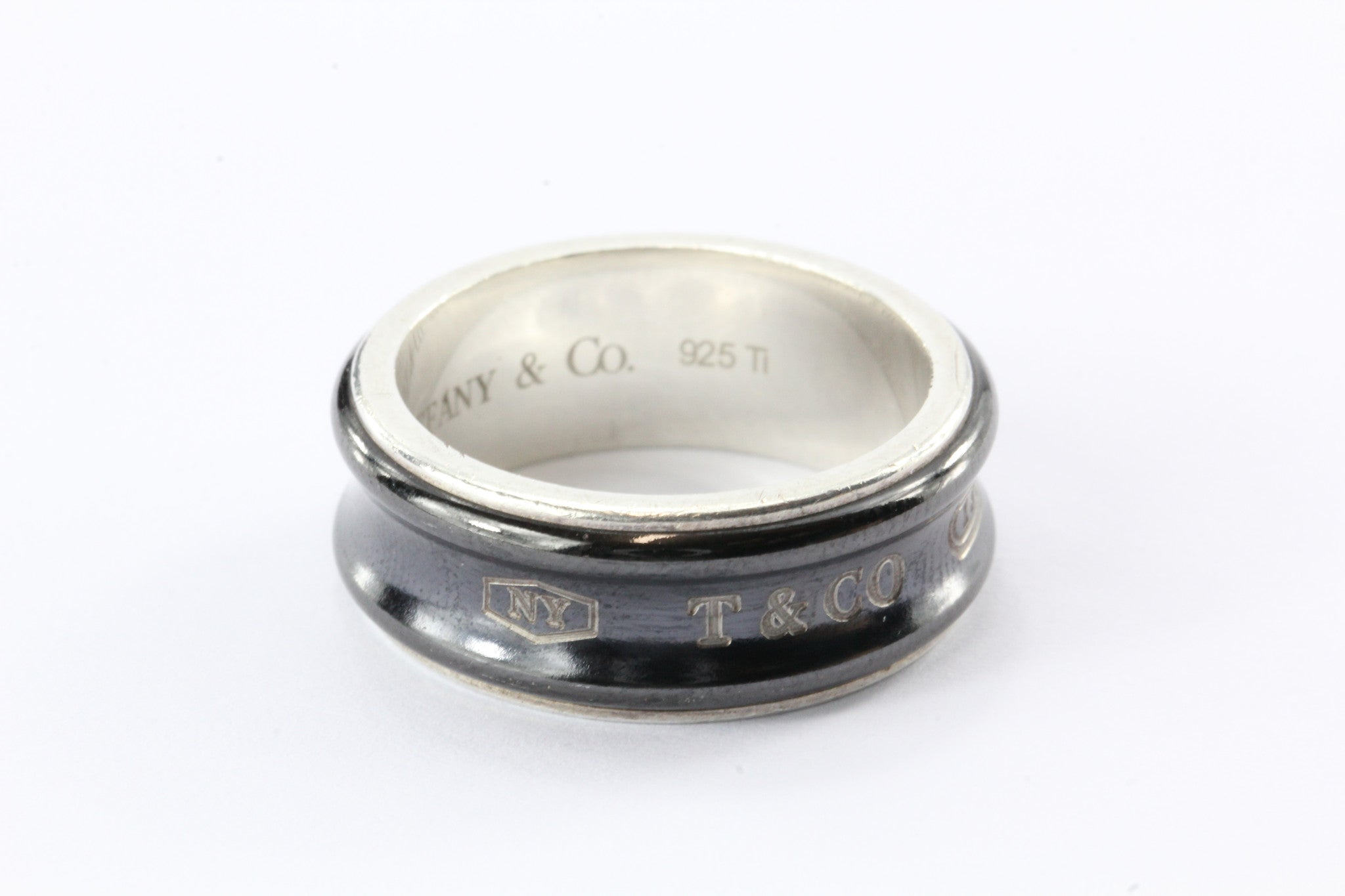 Tiffany & Co Sterling Silver & Titanium 1837 Ring Band Size 8.25 - Queen May