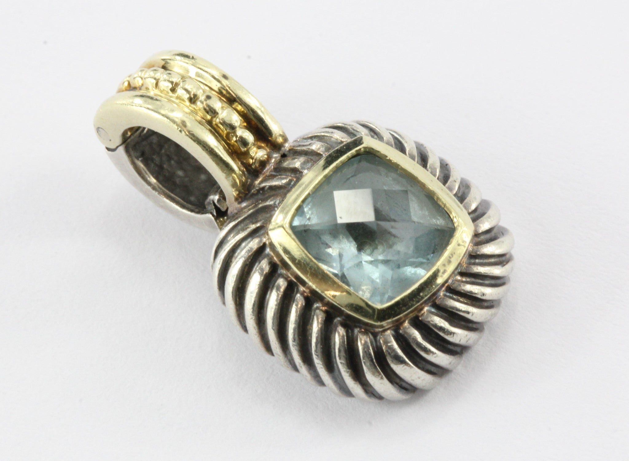 David Yurman Sterling Silver & 14K Gold Swiss Blue Topaz Pendant - Queen May