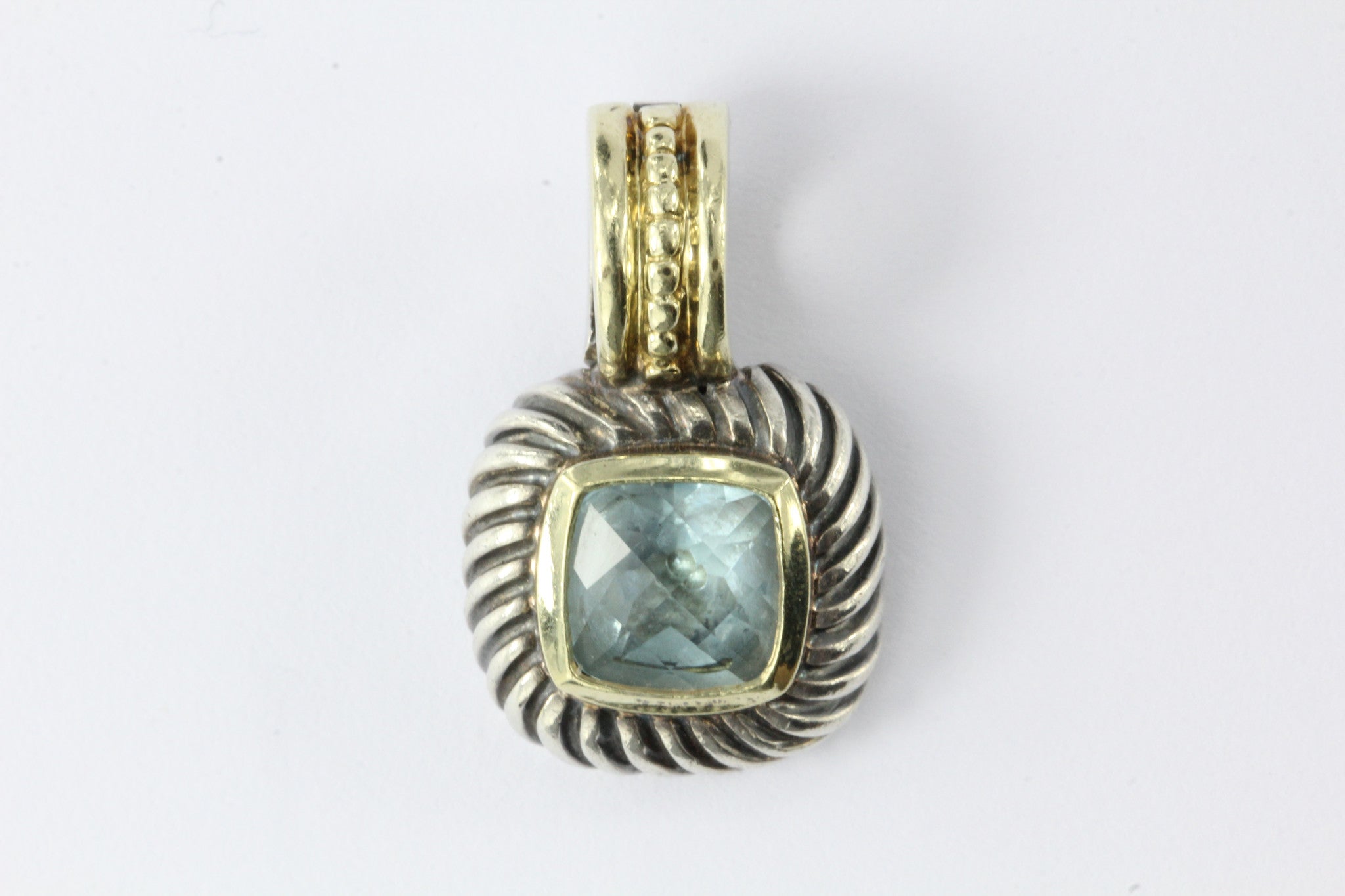 David Yurman Sterling Silver & 14K Gold Swiss Blue Topaz Pendant - Queen May