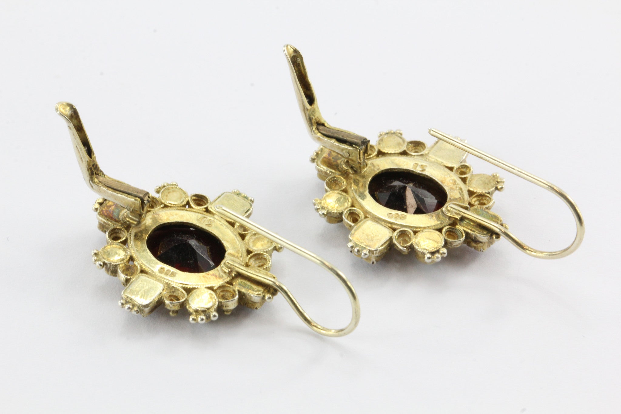 Georgian Style Gold Washed Sterling Silver Garnet & Pearl Earrings - Queen May
