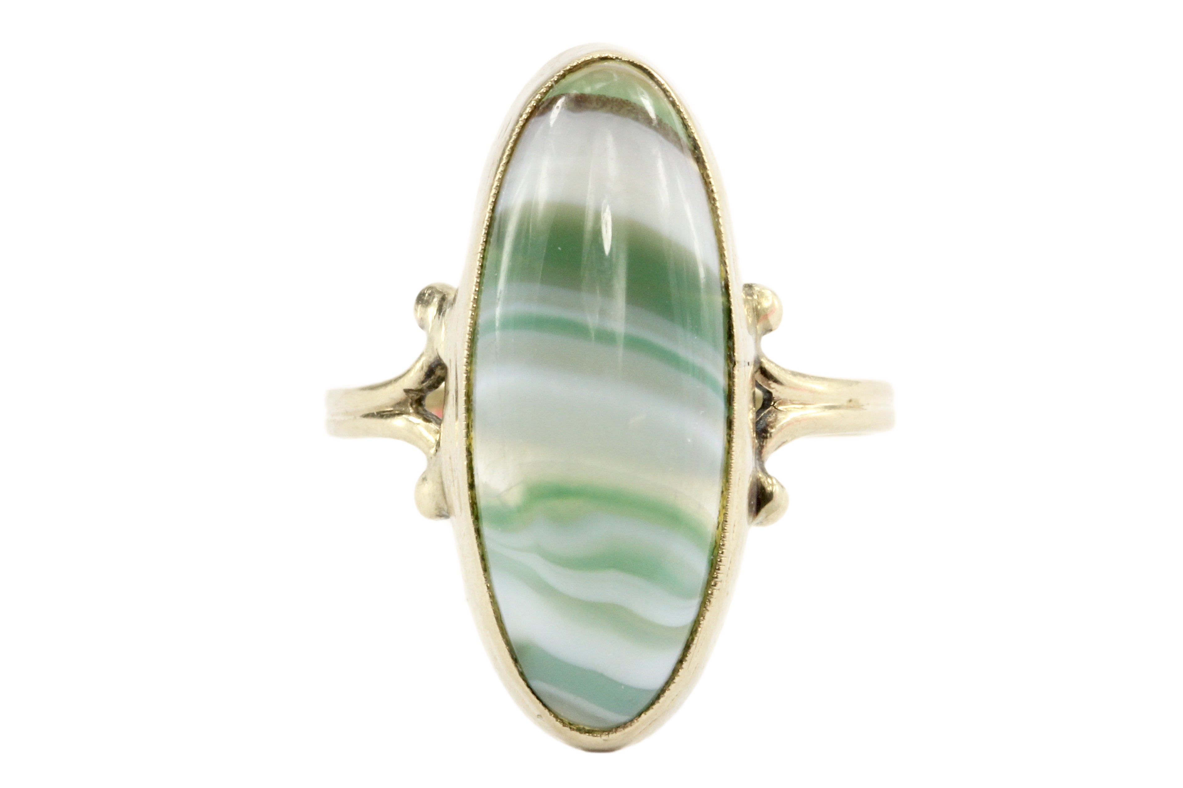 Victorian 10K Gold Green Banded Agate Ring c.1880's - Queen May