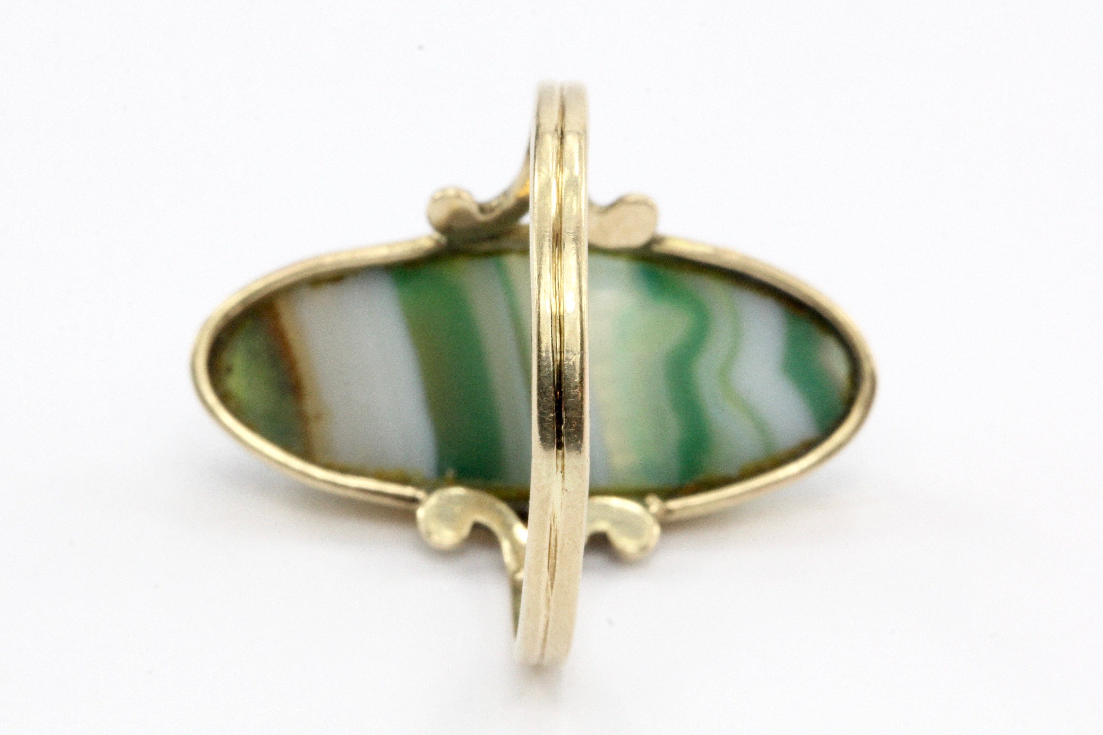 Victorian 10K Gold Green Banded Agate Ring c.1880's - Queen May