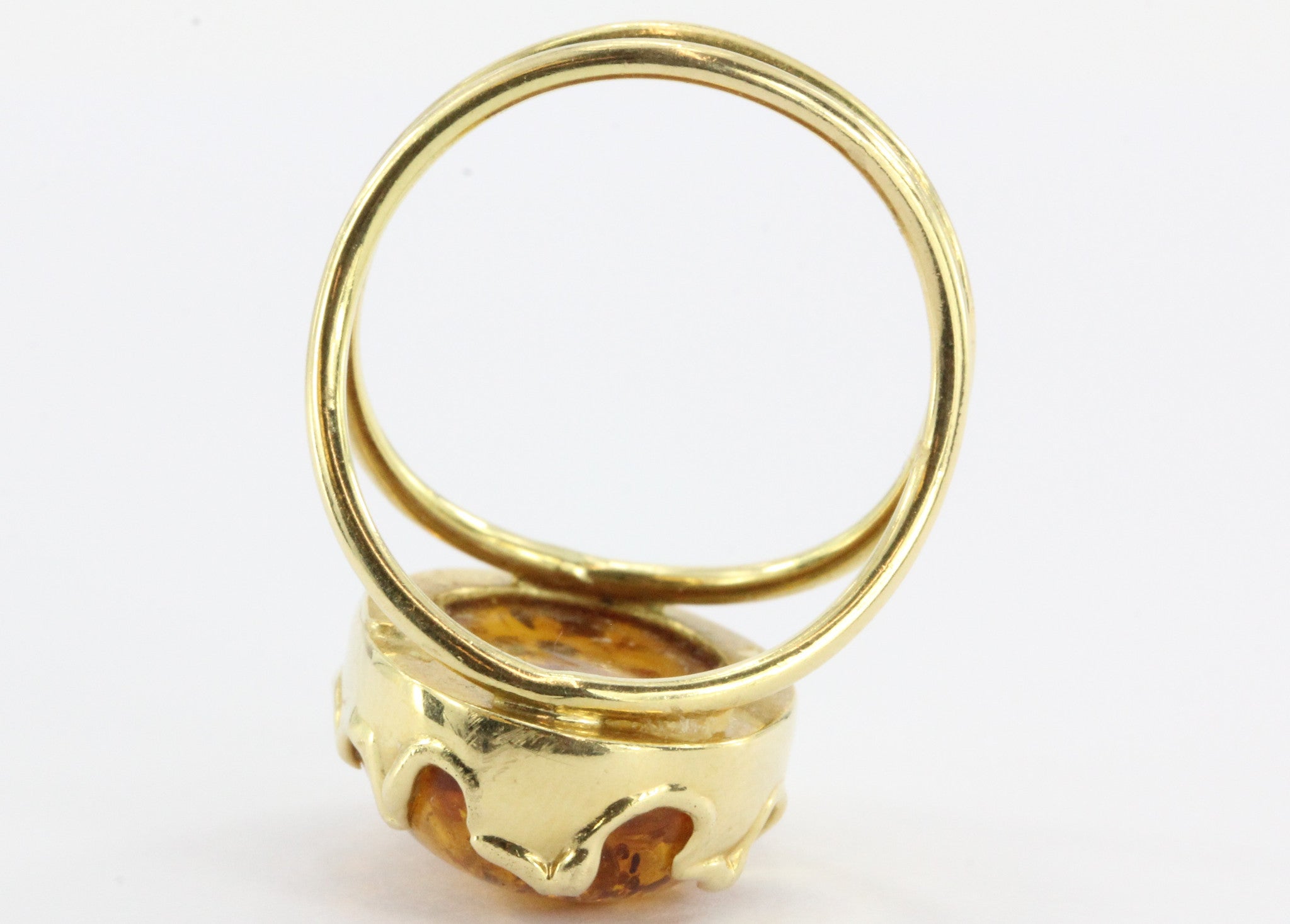 Vintage 18K Gold Amber Italian Gothic Revival Ring - Queen May