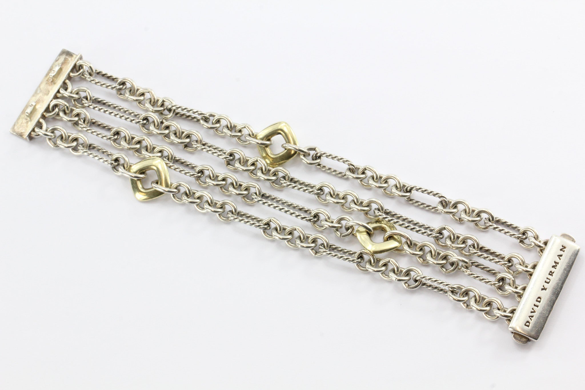 David Yurman Figaro Sterling Silver & 18K Gold 4 Row Cushion Donut Bracelet - Queen May