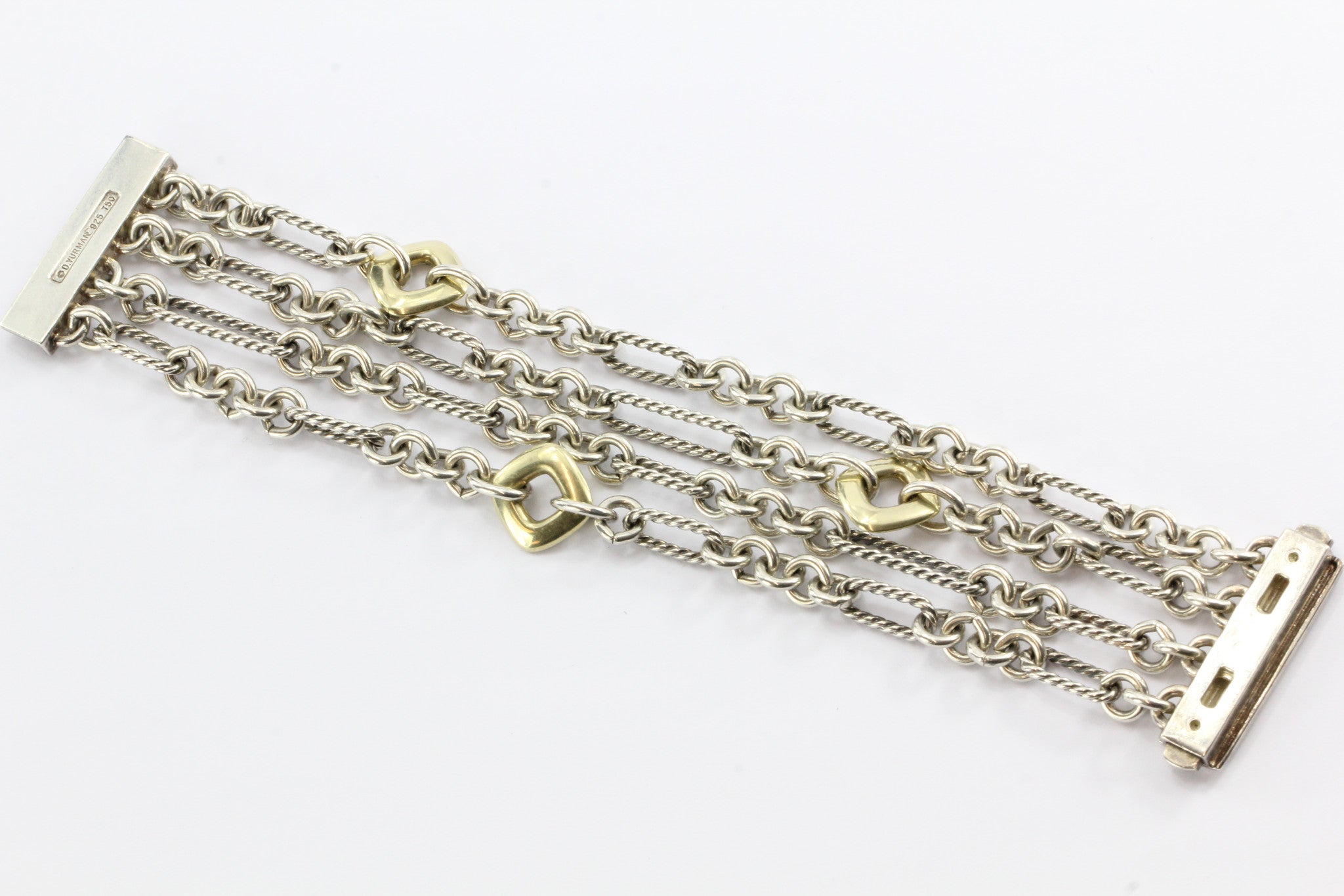 David Yurman Figaro Sterling Silver & 18K Gold 4 Row Cushion Donut Bracelet - Queen May