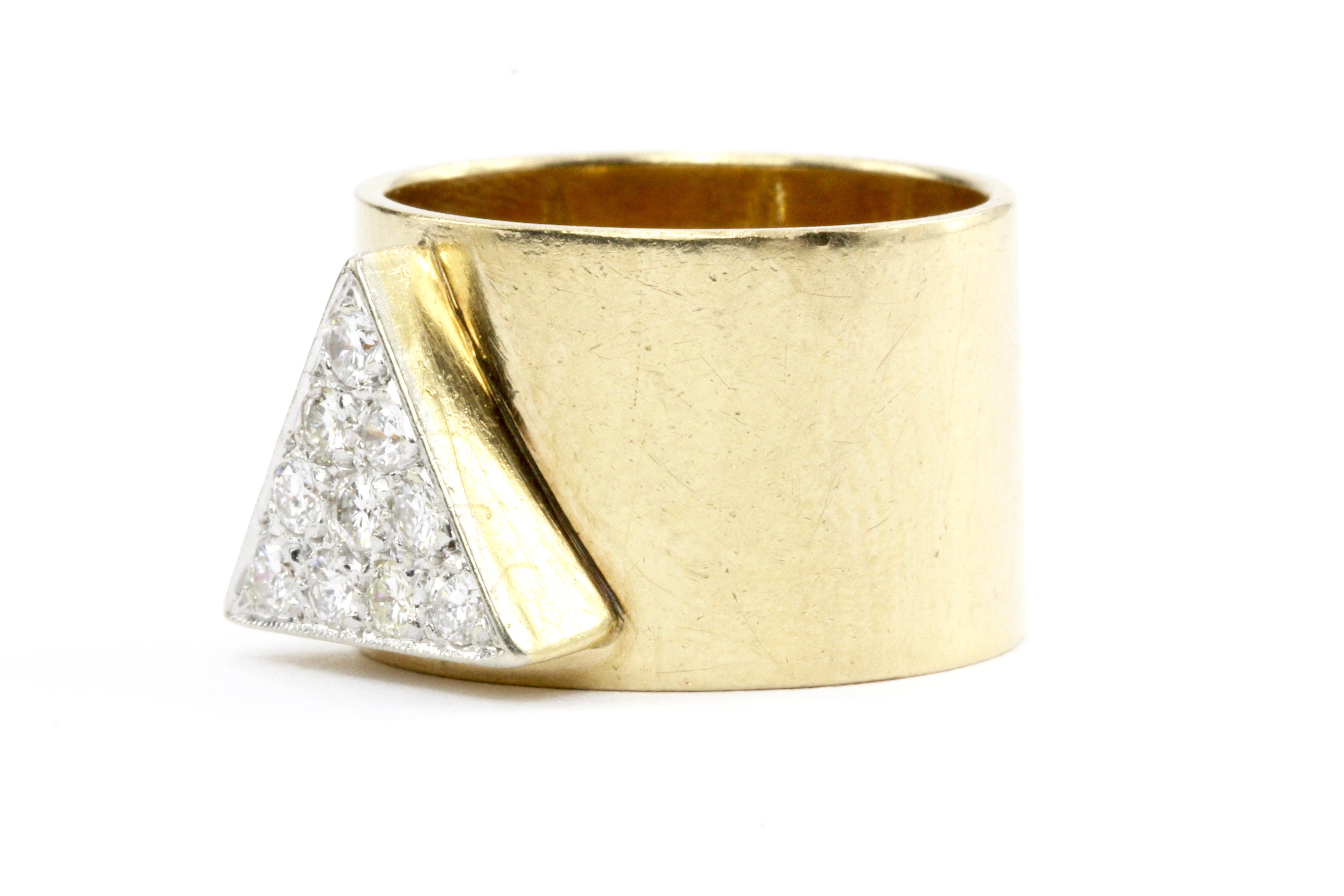Retro 14K Gold Diamond Triangle Band Ring c.1970's - Queen May