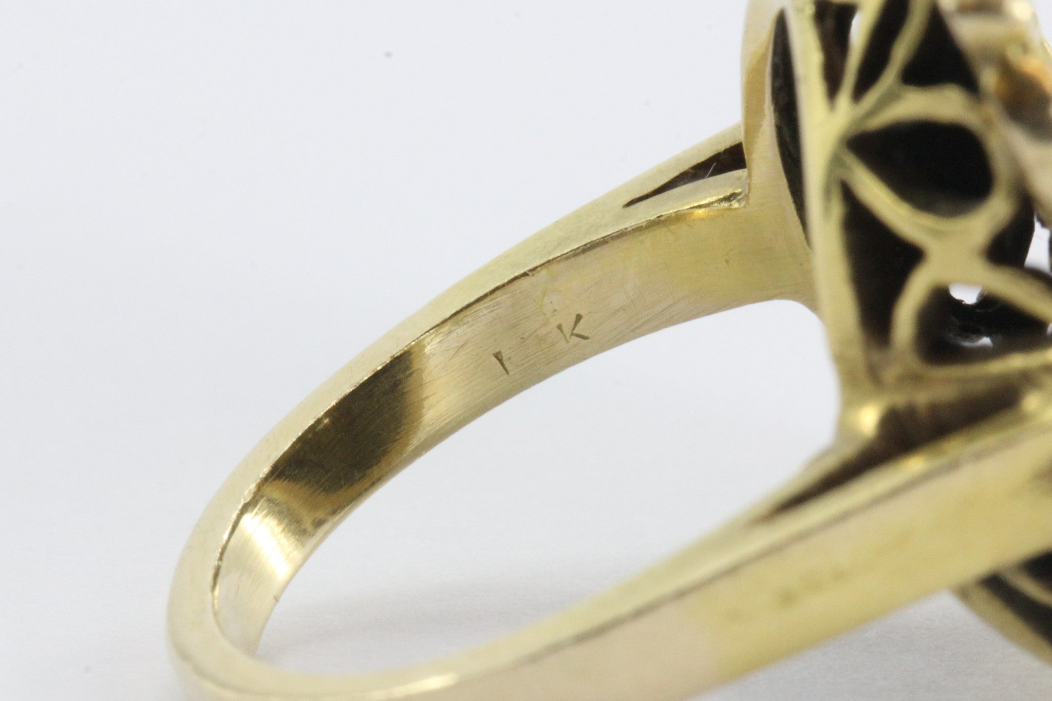 Art Nouveau 14K Gold & Diamond Gibson Girl w/ Iris Ring - Queen May