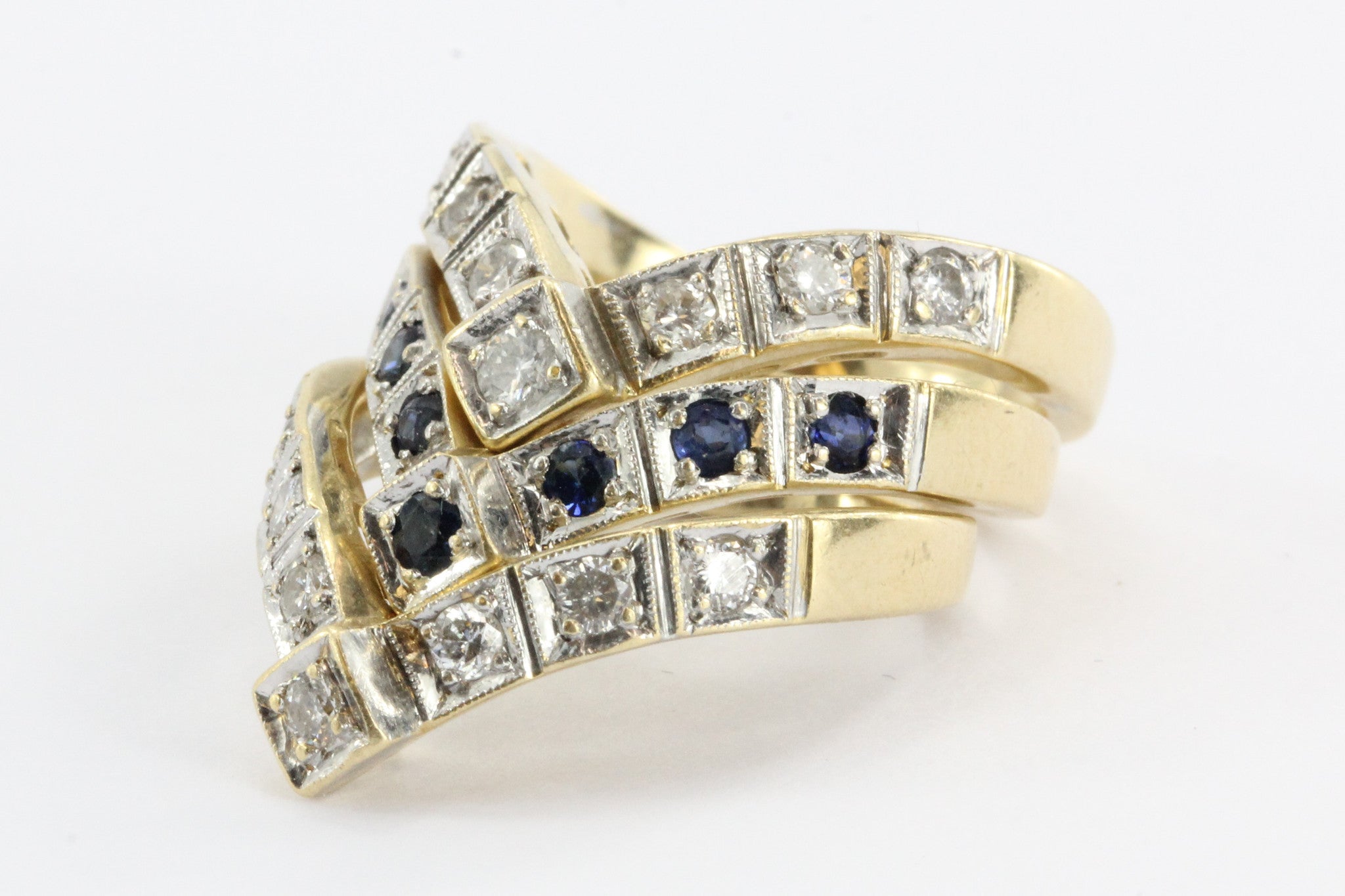 Maurice Tishman 14K Diamond & Sapphire Set of 3 Stackable Antique Rings - Queen May