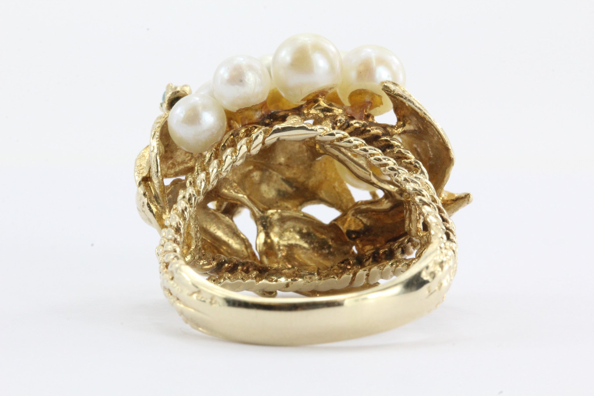 14K Gold Mid-Century Hollywood Regency Pearl & Turquoise Grape Cluster Ring - Queen May
