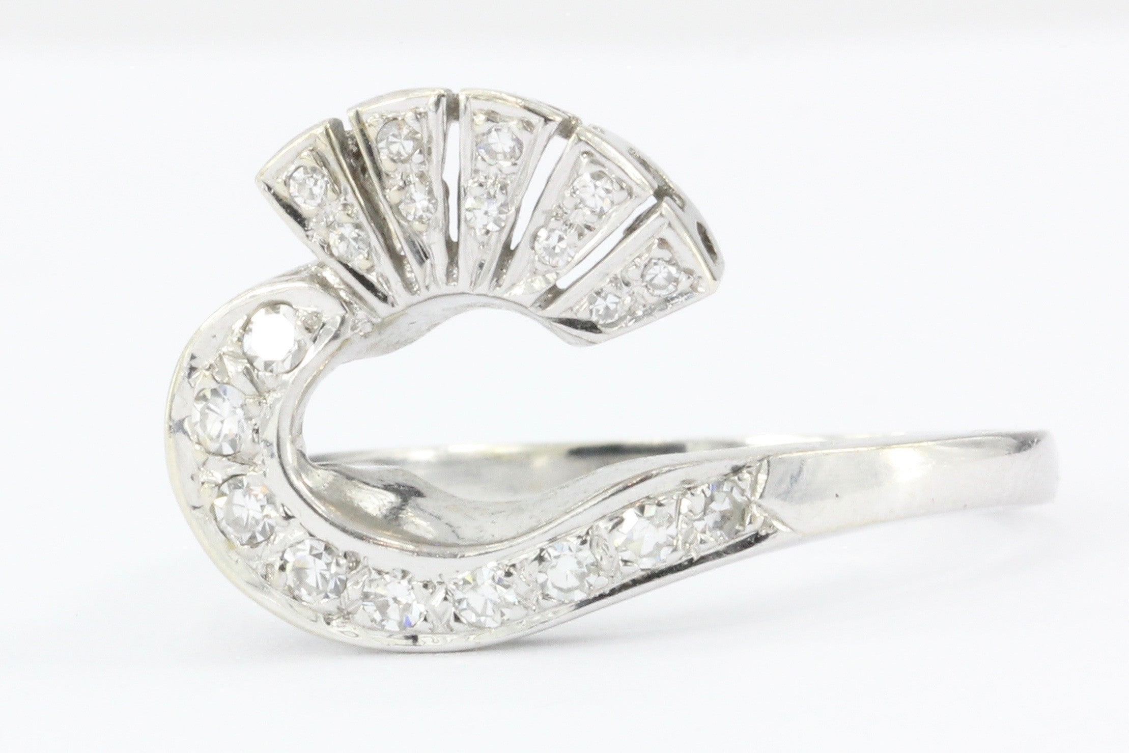 Retro 14K White Gold Diamond Ring Enhancer Jacket c.1950 - Queen May