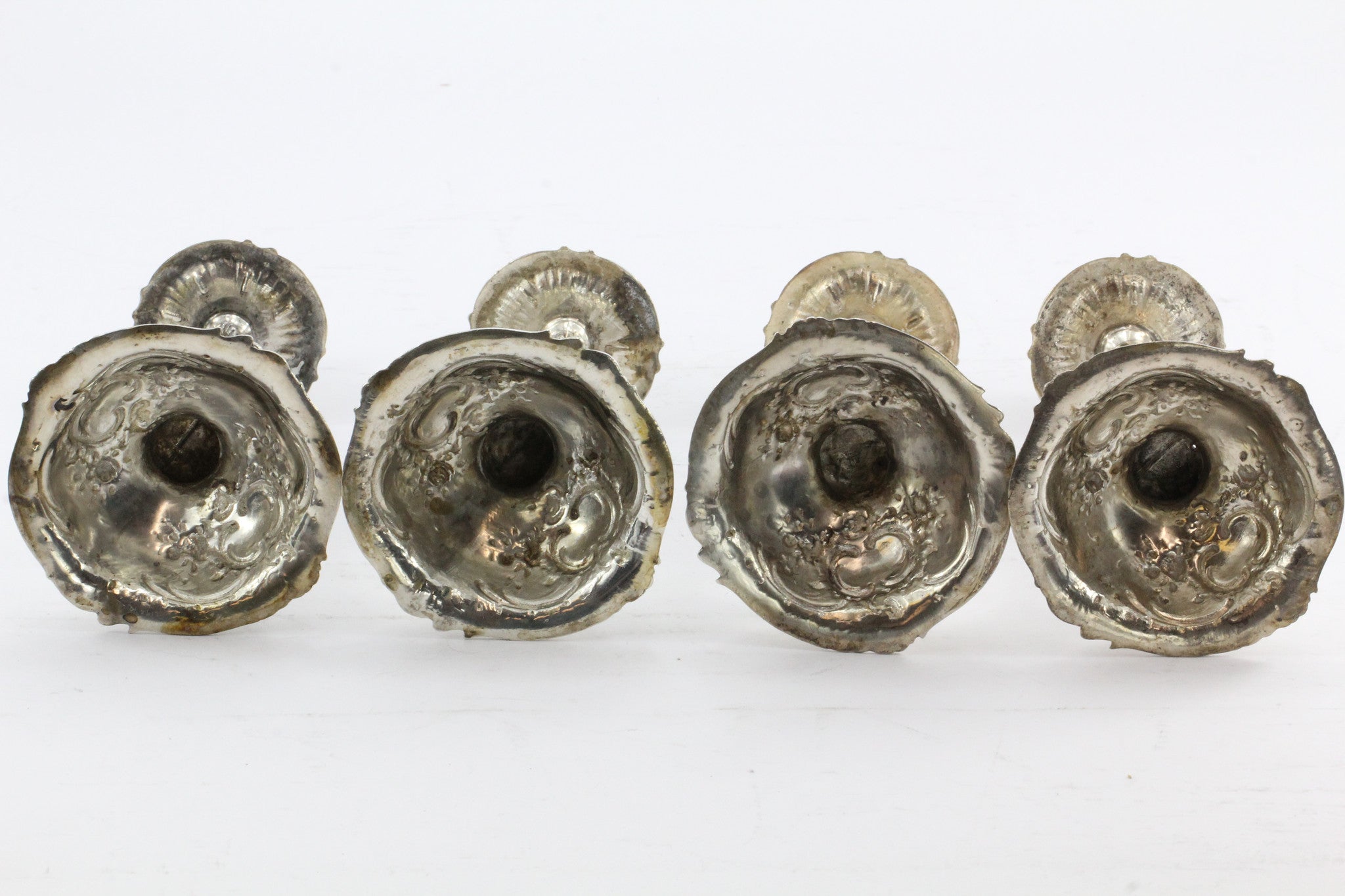 Set of 4 Antique 800 Silver Hanau Germany Figural Rococo Candle Sticks - Queen May