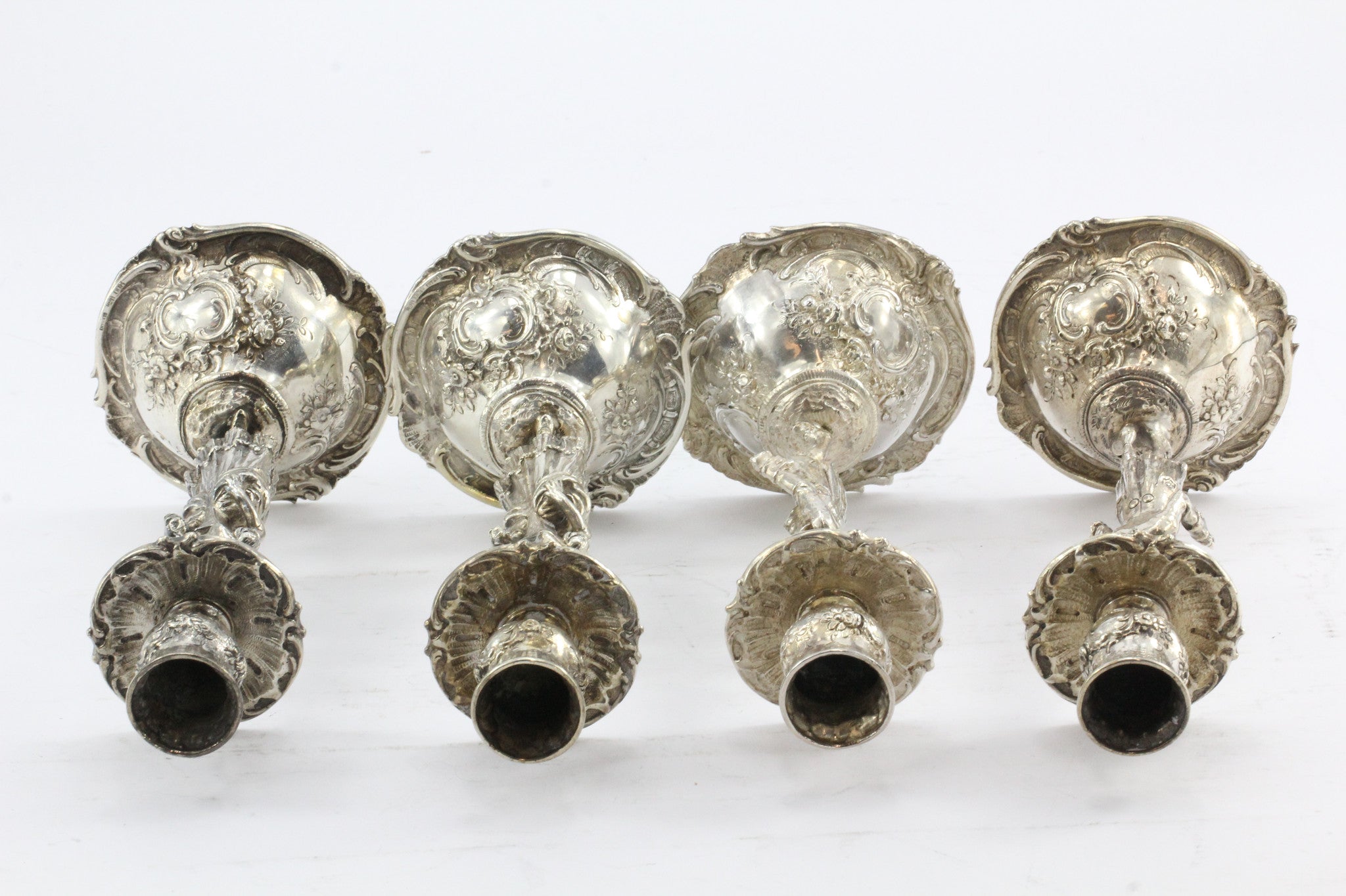 Set of 4 Antique 800 Silver Hanau Germany Figural Rococo Candle Sticks - Queen May