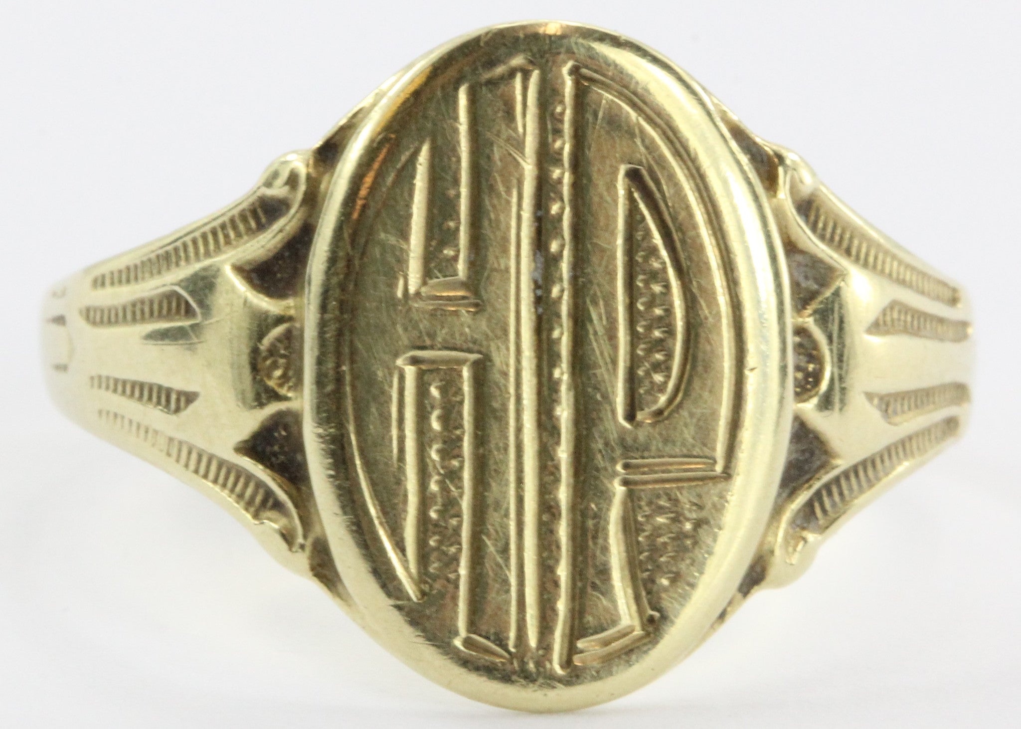 Antique 14K Gold Ostby & Barton Gothic Signet Ring HP - Queen May