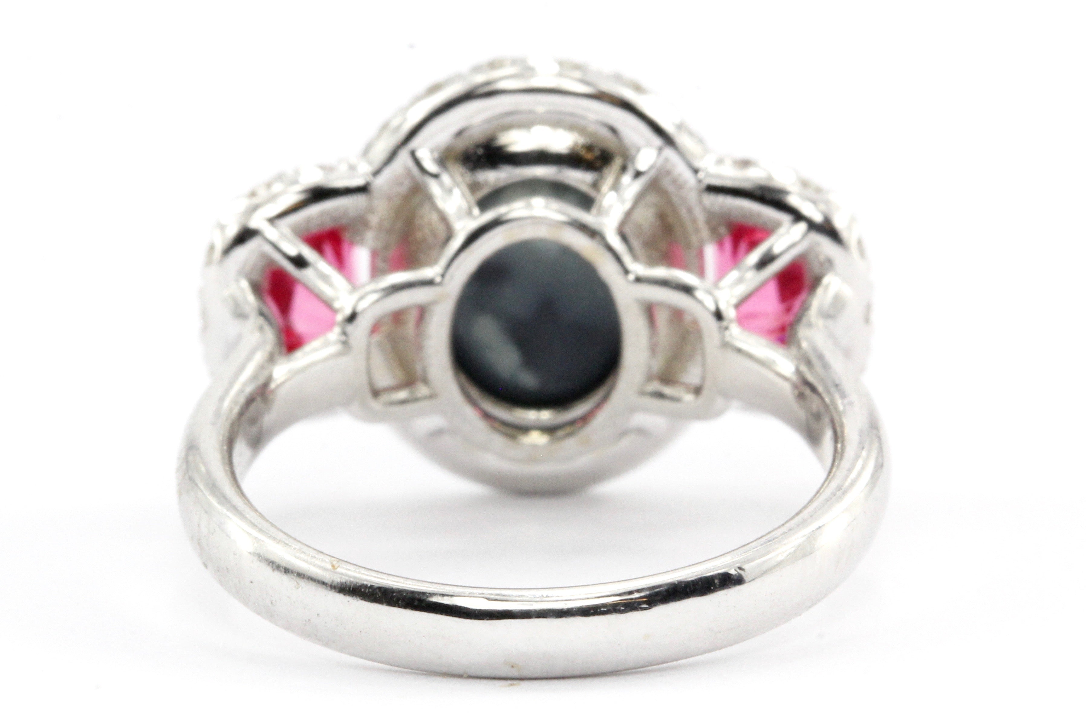 18K White Gold Australian Black Opal, Jedi Spinel & Diamond Ring - Queen May