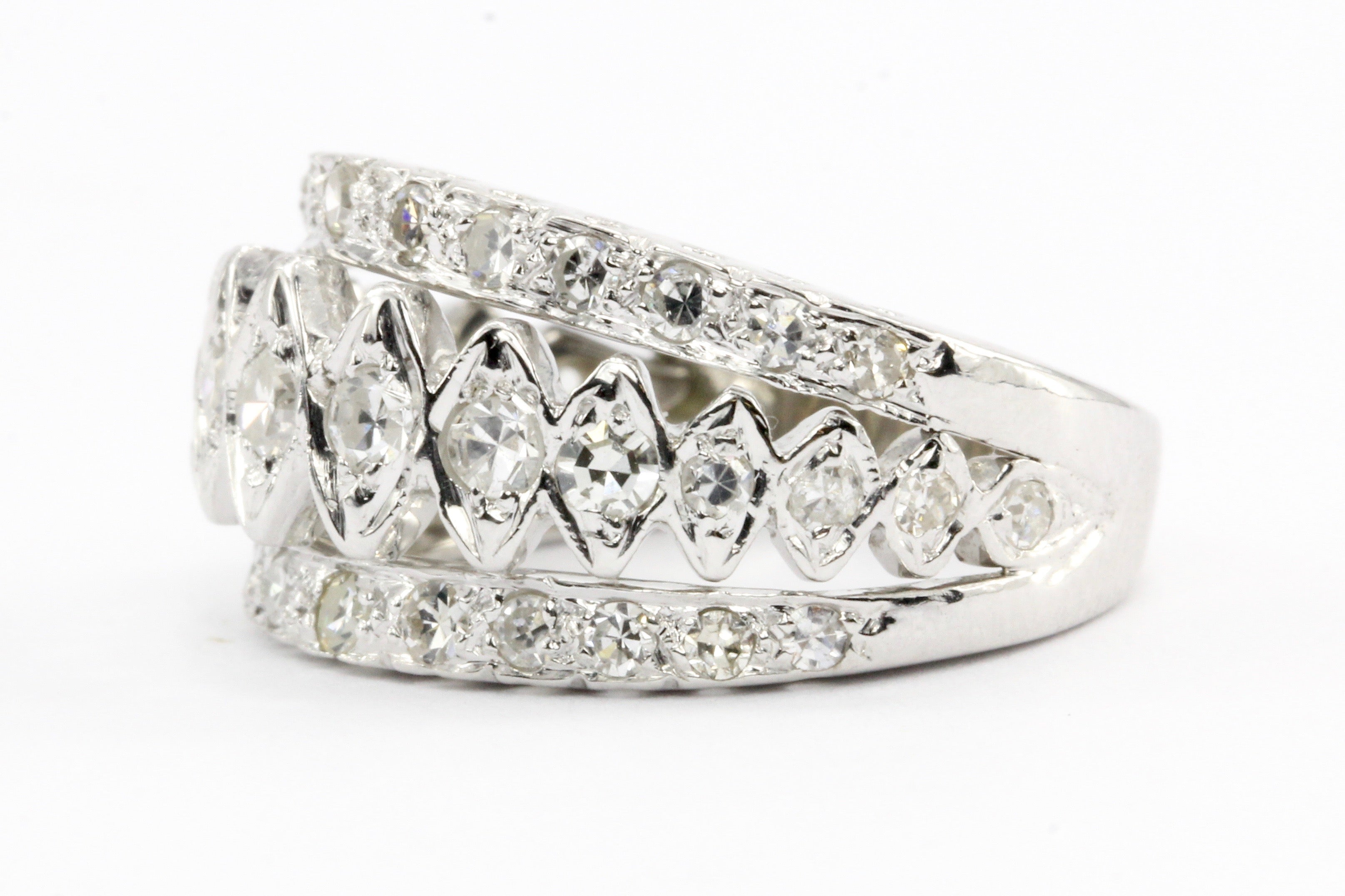 Art Deco 14K White Gold Diamond Band Ring Size 4.5 c.1930's - Queen May