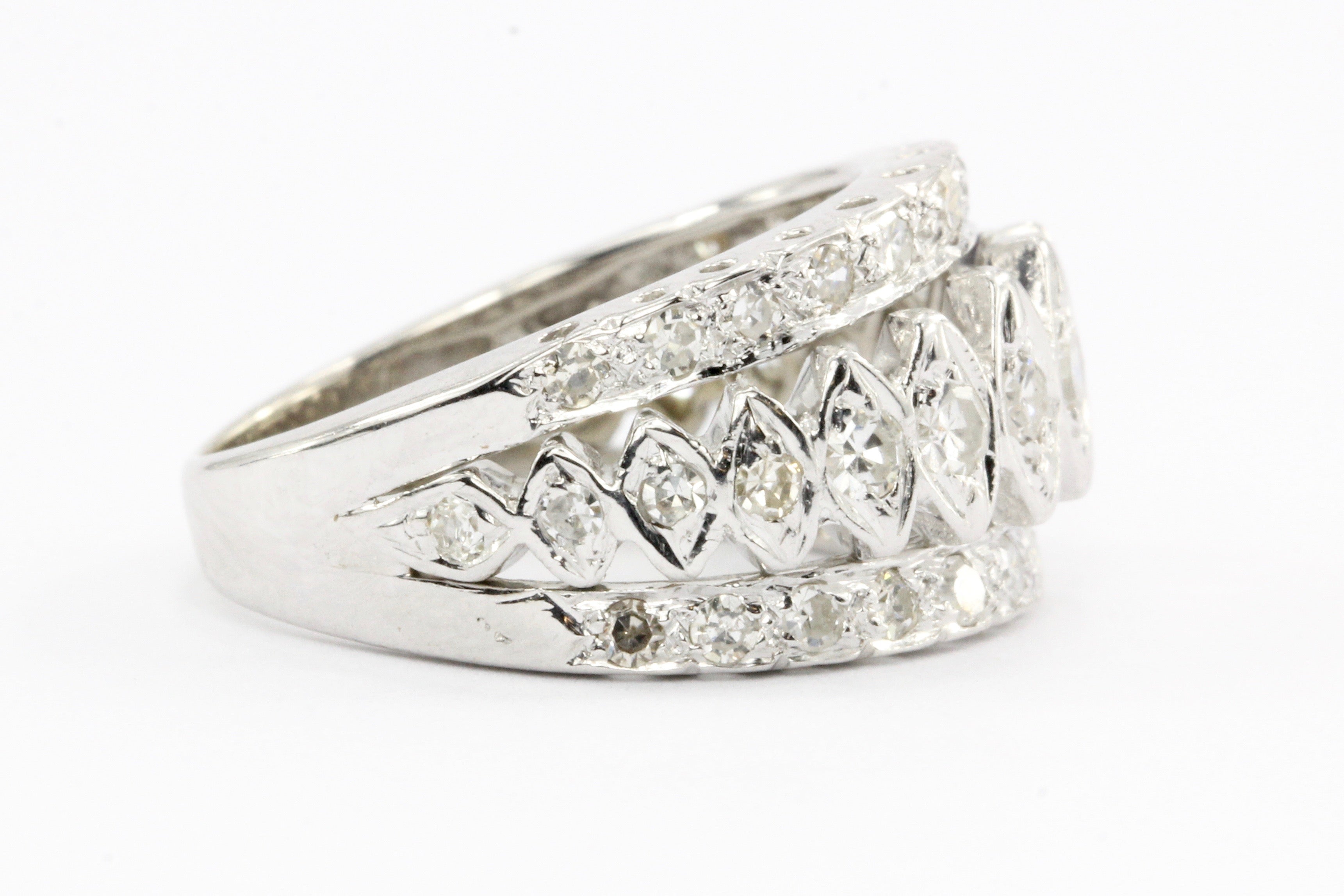 Art Deco 14K White Gold Diamond Band Ring Size 4.5 c.1930's - Queen May
