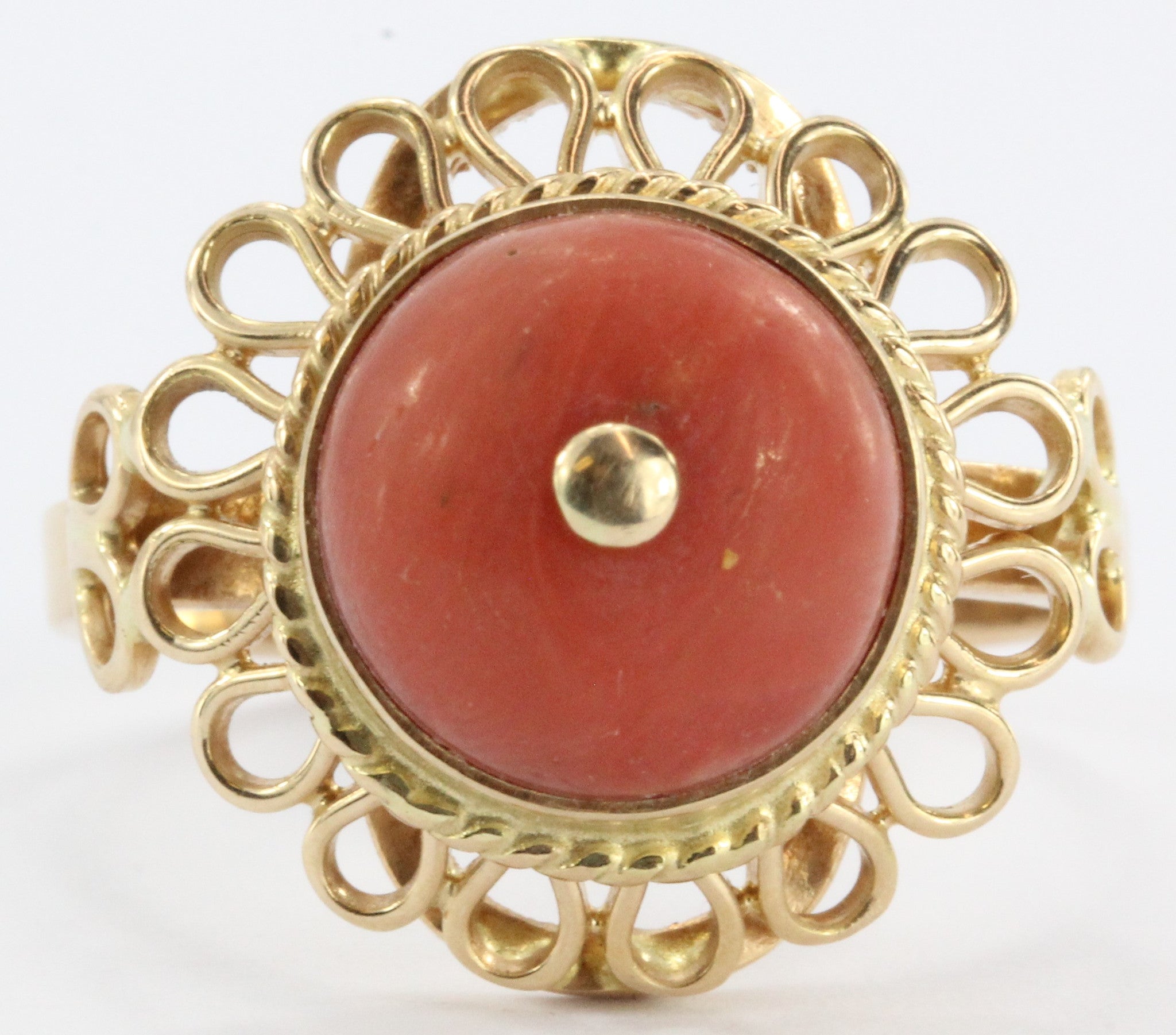 Antique Polish 14K Gold Red Coral Ring 1920 - 1931 Crakow Poland - Queen May