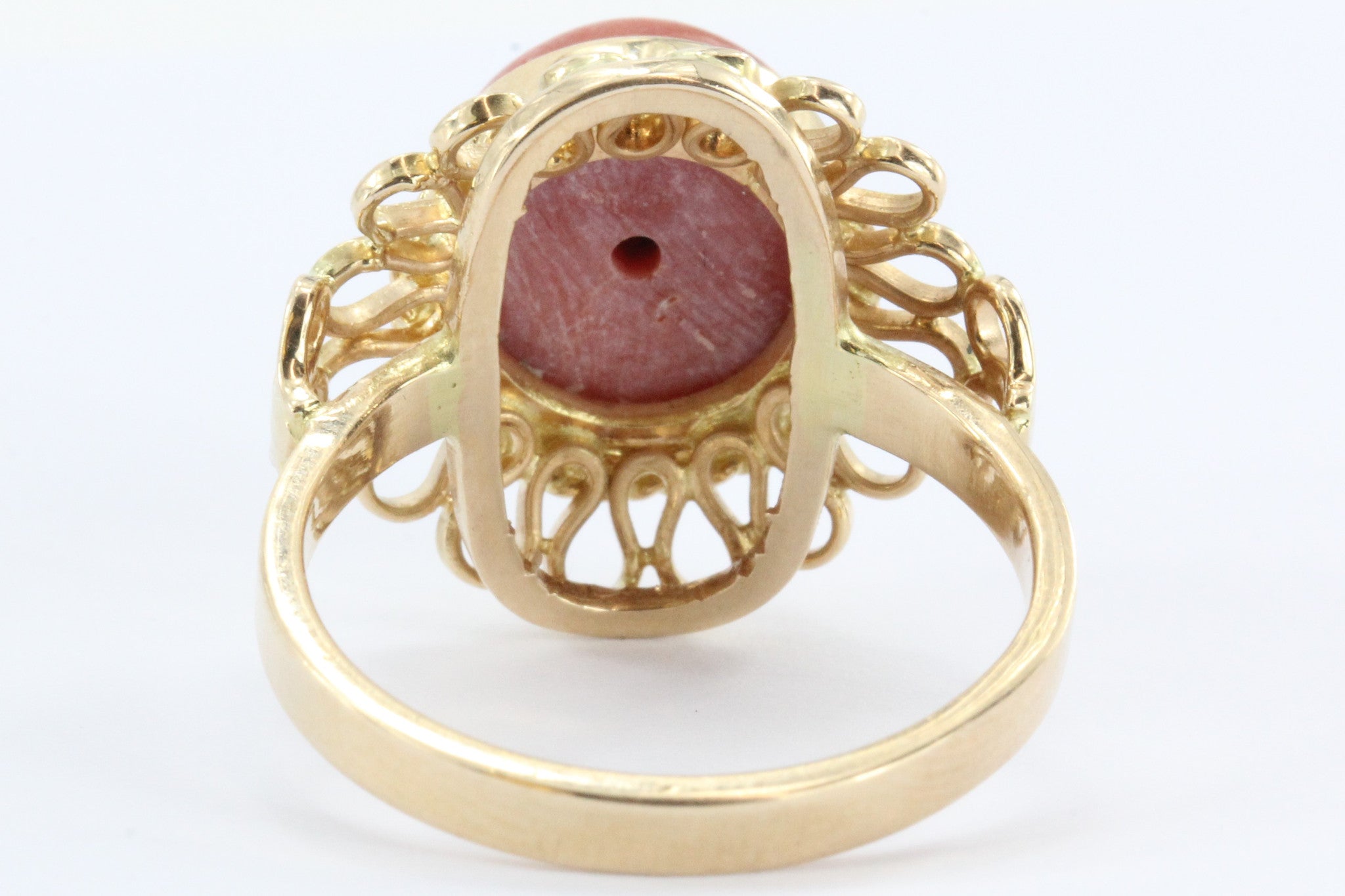 Antique Polish 14K Gold Red Coral Ring 1920 - 1931 Crakow Poland - Queen May