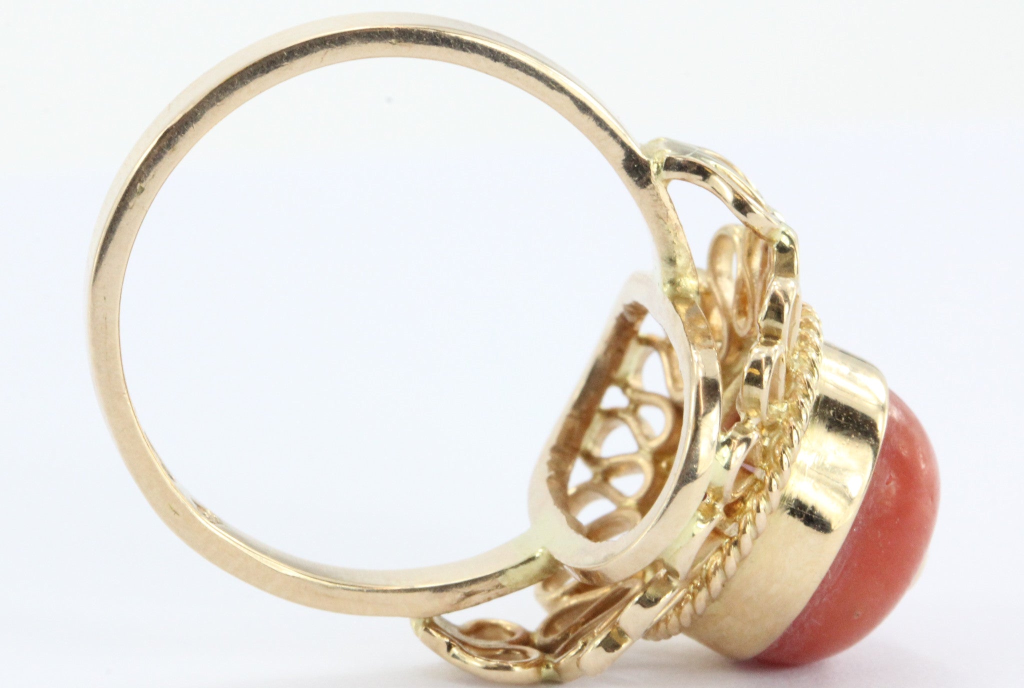 Antique Polish 14K Gold Red Coral Ring 1920 - 1931 Crakow Poland - Queen May