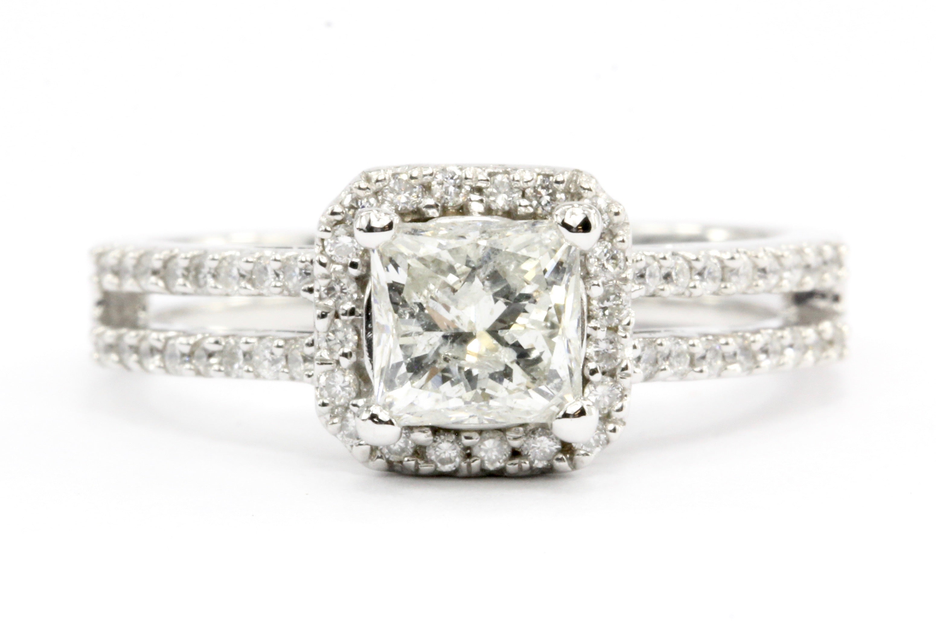 14K White Gold 1.12 CT Princess Cut Diamond Engagement Ring Size 6.25 - Queen May