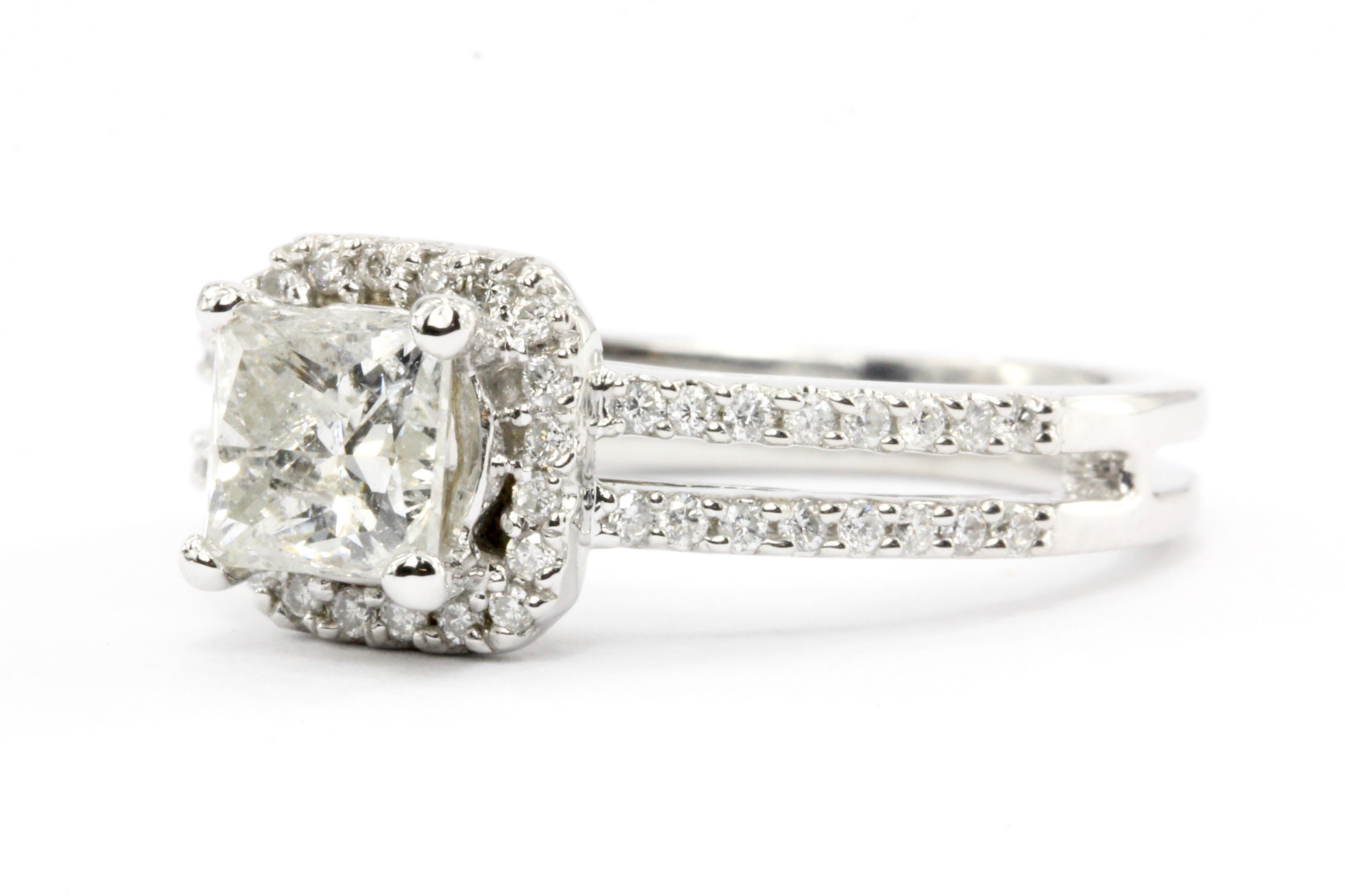 14K White Gold 1.12 CT Princess Cut Diamond Engagement Ring Size 6.25 - Queen May