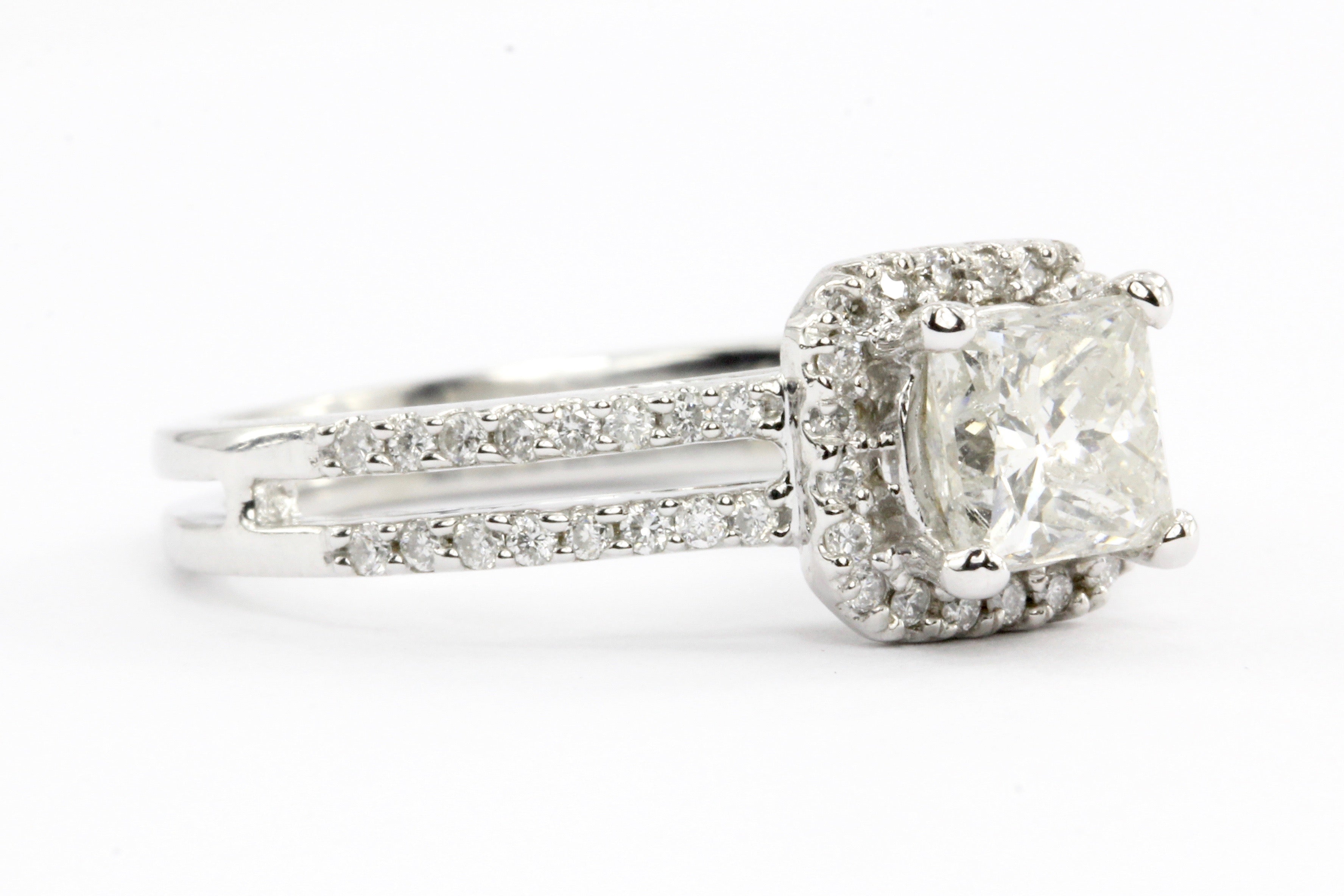 14K White Gold 1.12 CT Princess Cut Diamond Engagement Ring Size 6.25 - Queen May