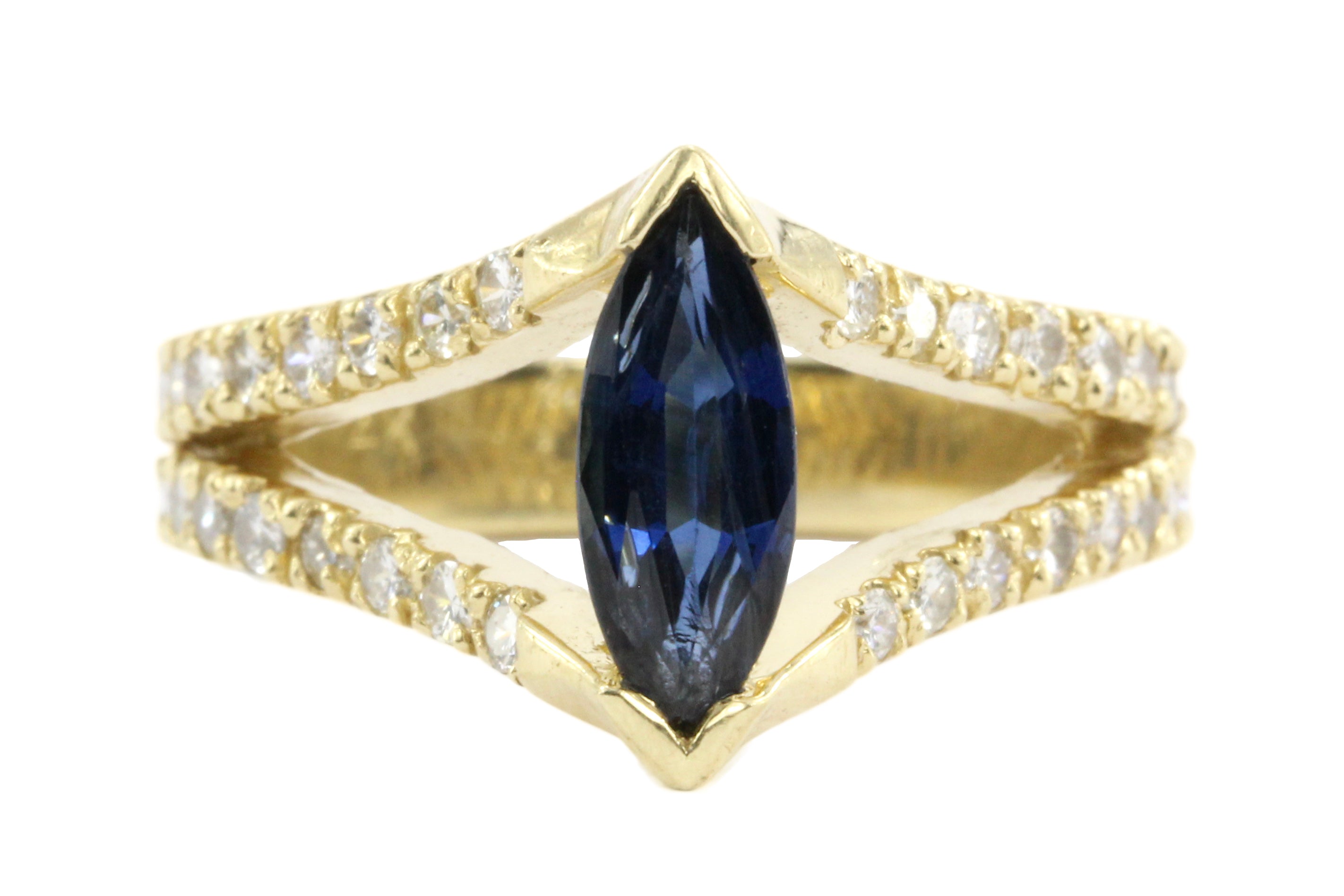 Retro 14k Gold .70 Carat Natural Blue Sapphire & Diamond Ring - Queen May