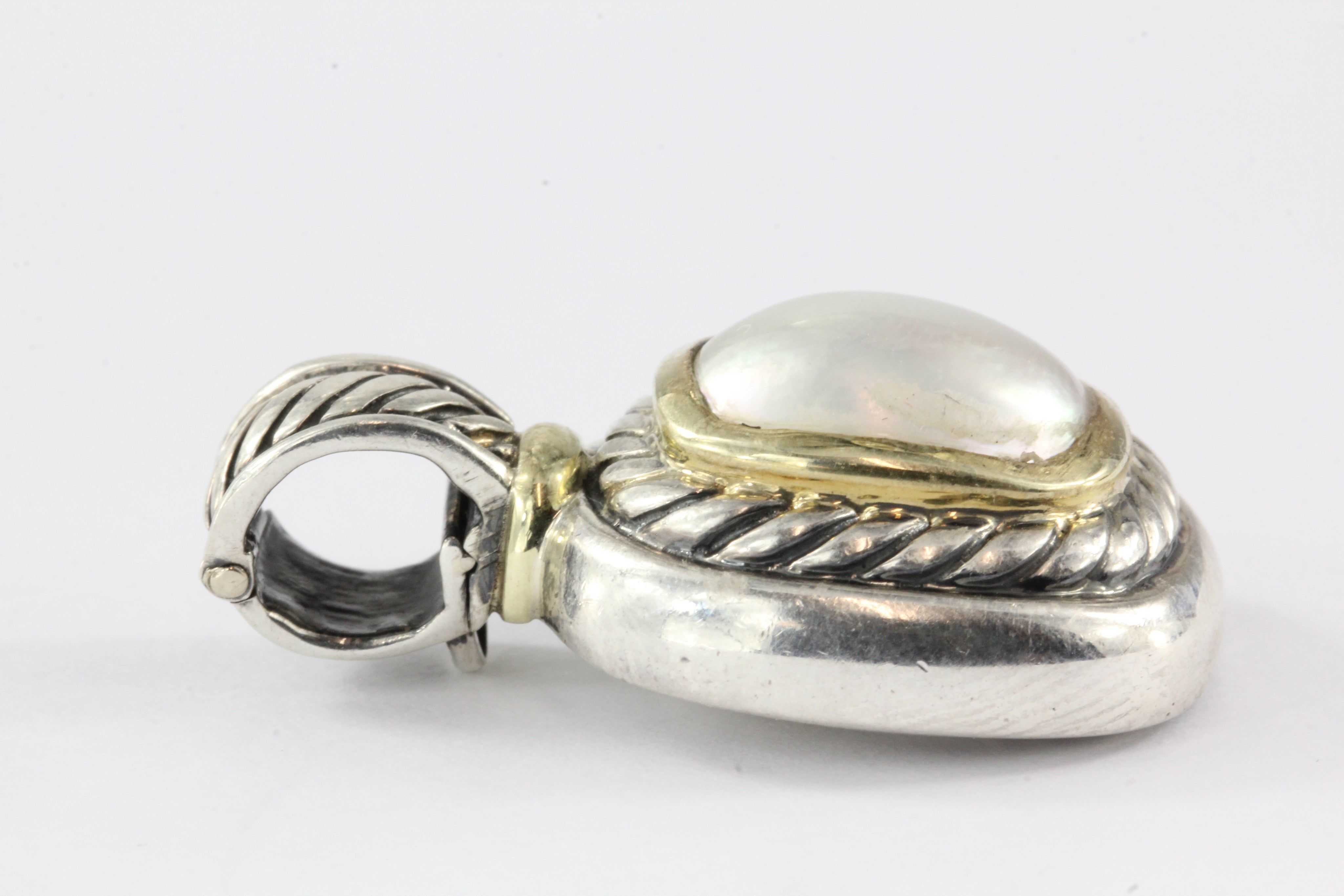 David Yurman Sterling Silver 14K Gold Mabe Pearl Albion Pendant Enhancer - Queen May