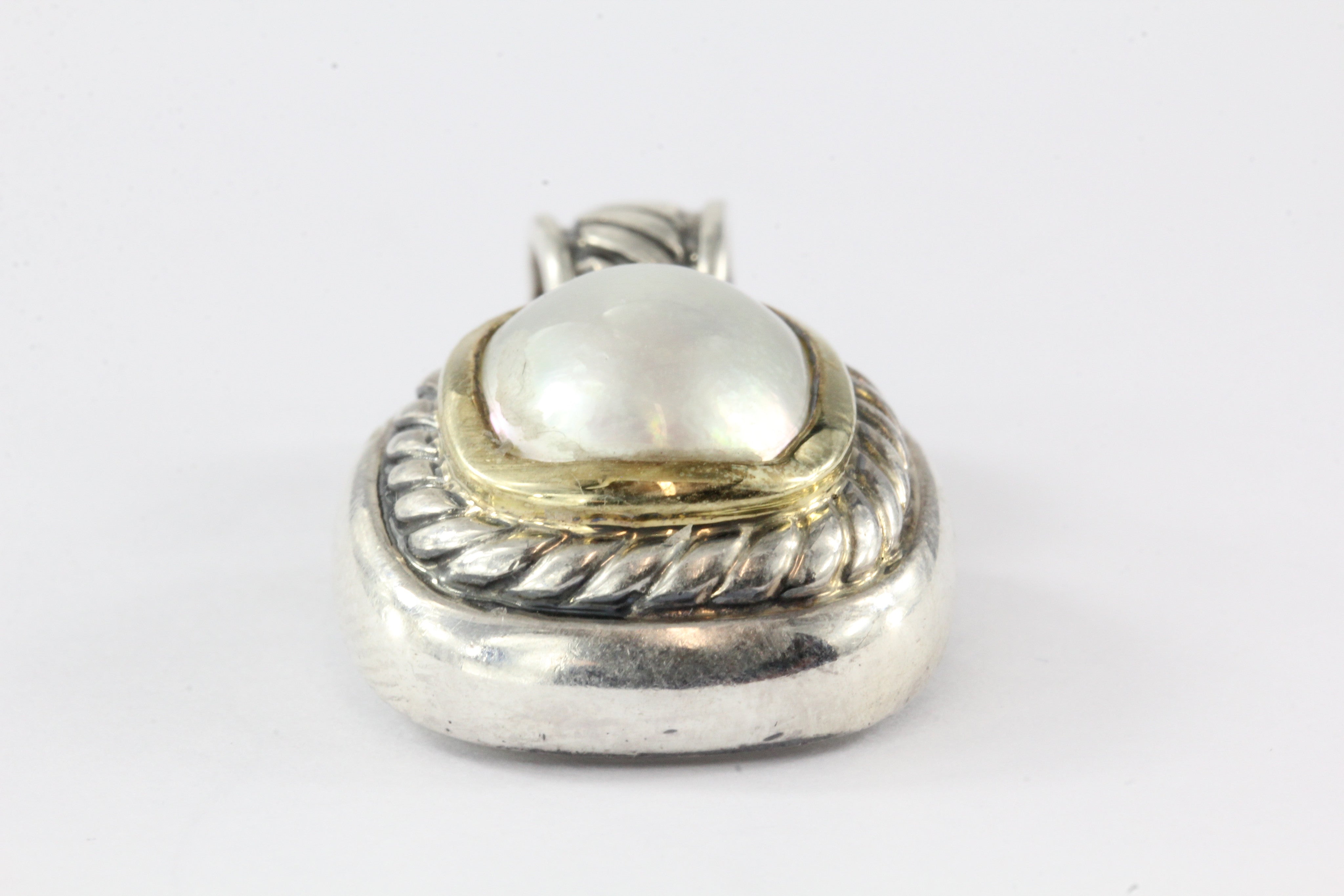 David Yurman Sterling Silver 14K Gold Mabe Pearl Albion Pendant Enhancer - Queen May