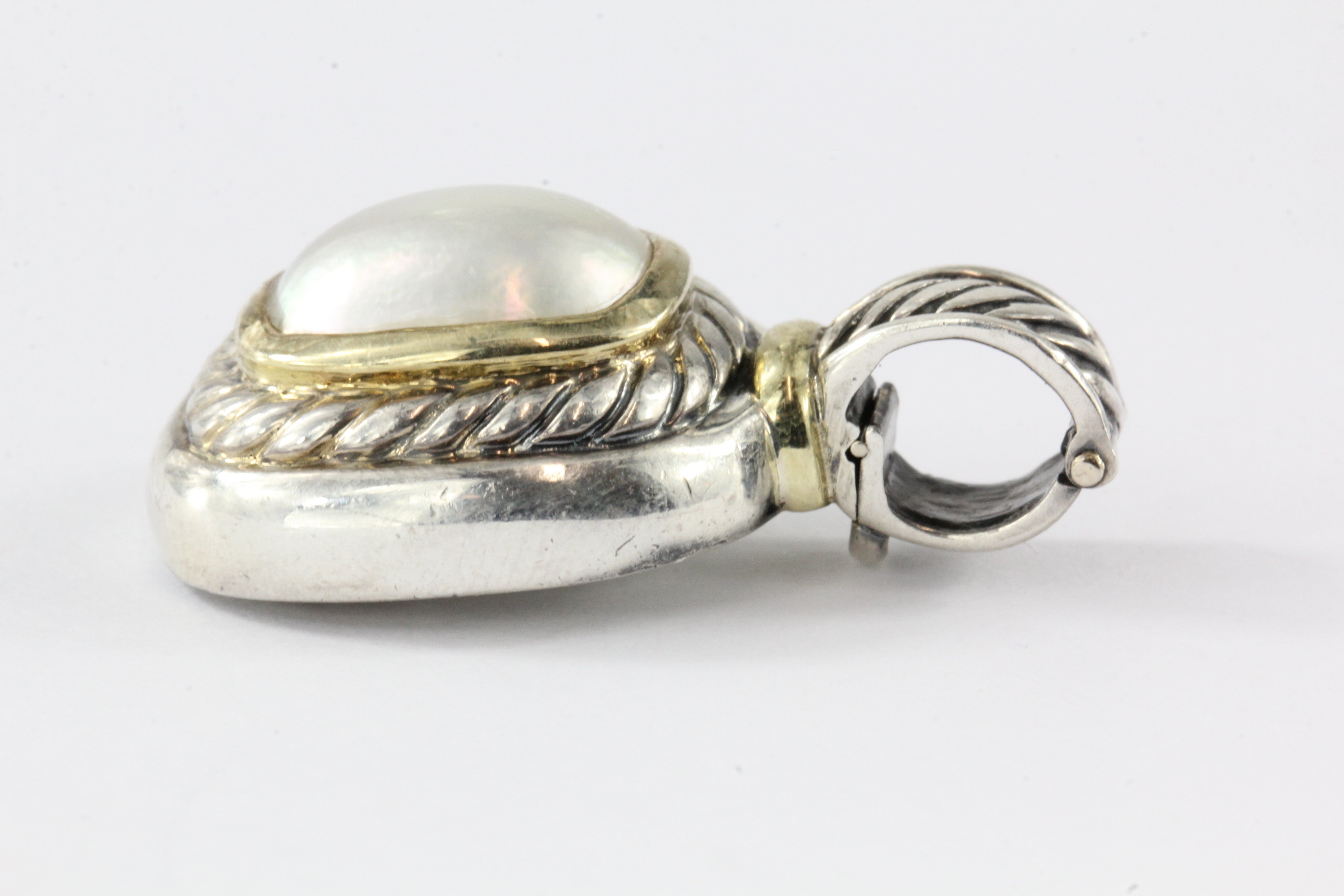 David Yurman Sterling Silver 14K Gold Mabe Pearl Albion Pendant Enhancer - Queen May